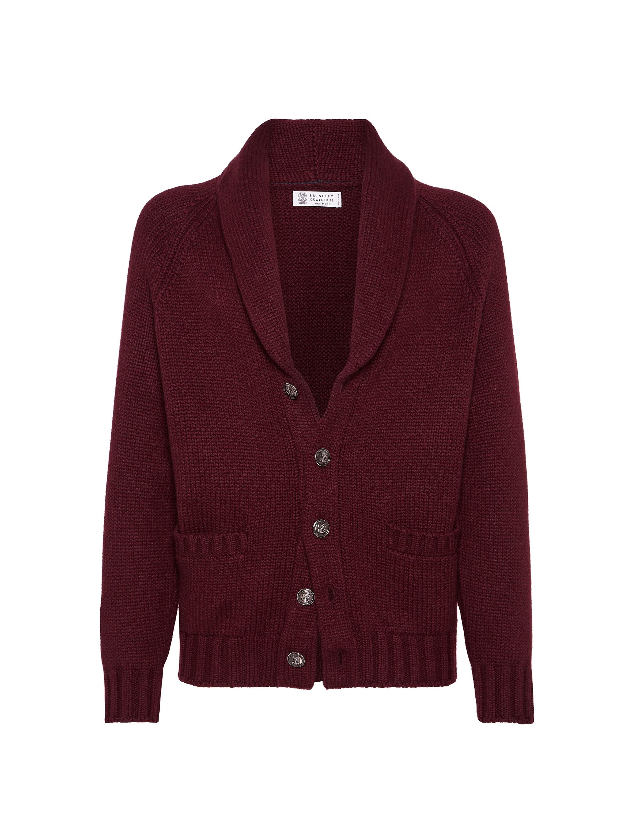 Brunello Cucinelli Men's Cashmere Feather Yarn Cardigan with Metal Buttons - Amaranth Red