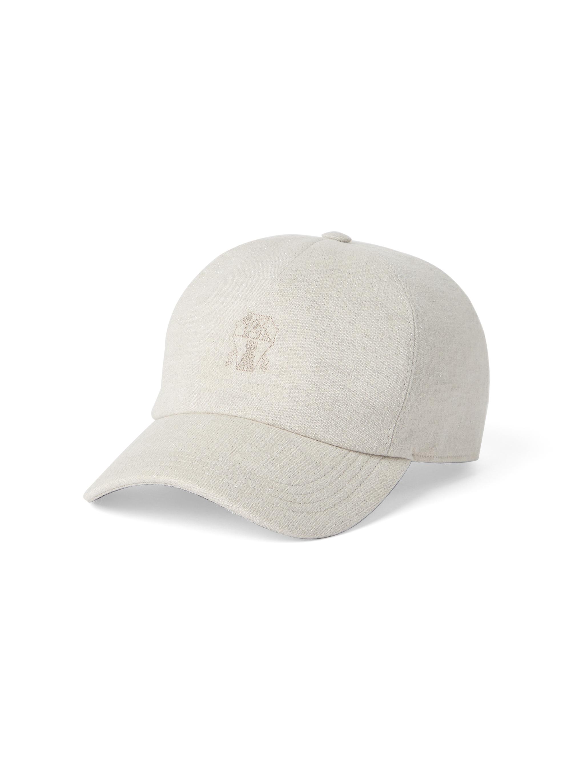 Brunello Cucinelli Women's Linen Sparkling Canvas Baseball Hat with Embroidered Logo - Buff
