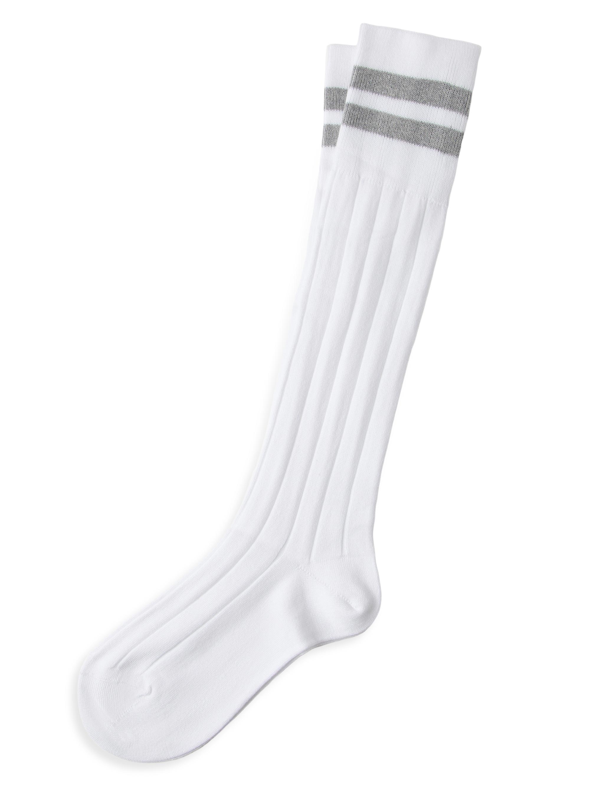 Brunello Cucinelli Women's Cotton Rib Knit Socks with Stripes - Grey