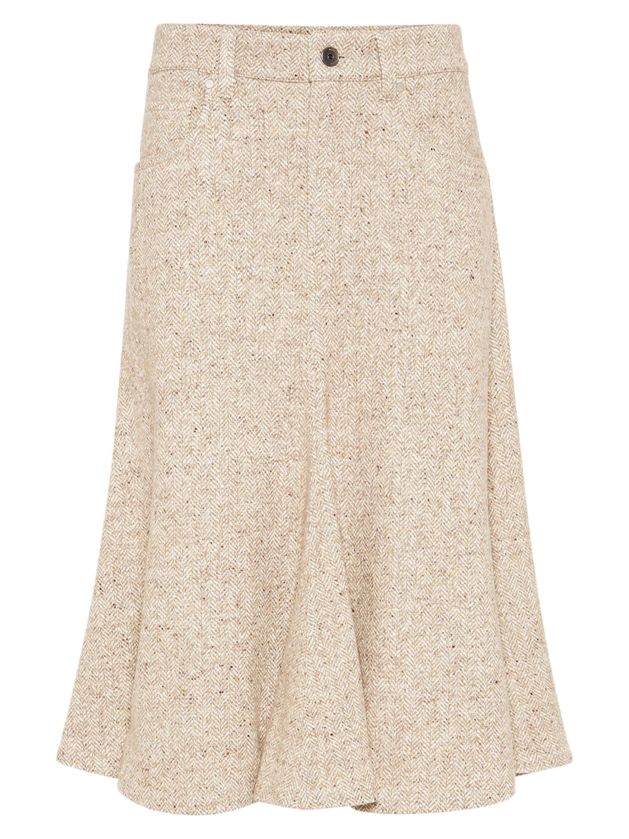 Brunello Cucinelli Women's Five Pocket Flute Skirt in Flecked Virgin Wool and Silk - Cool Beige