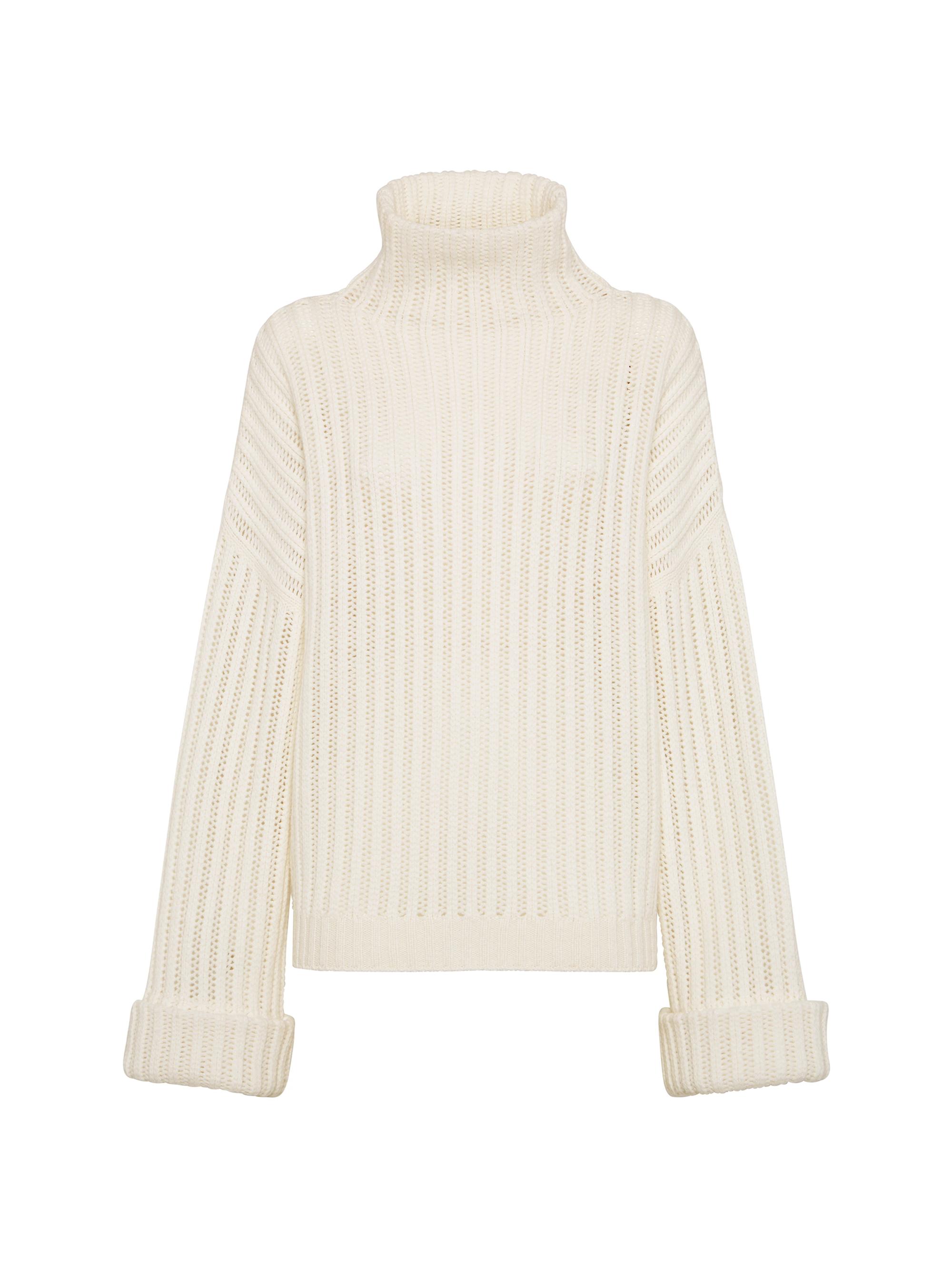 Cashmere Feather Yarn Wide Rib Turtleneck Sweater