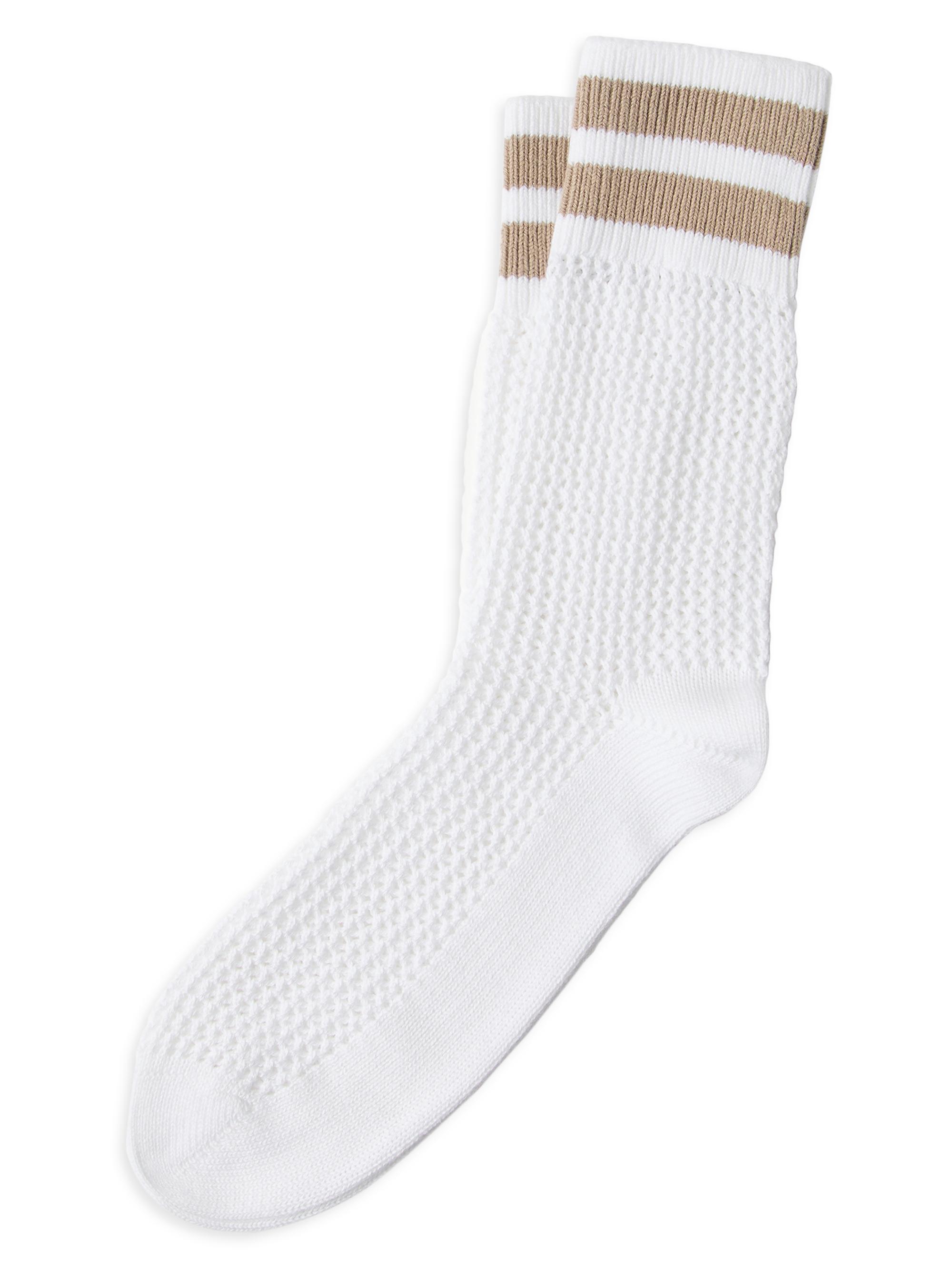 Brunello Cucinelli Women's Cotton Waffle Stitch Knit Socks with Stripes - Beige