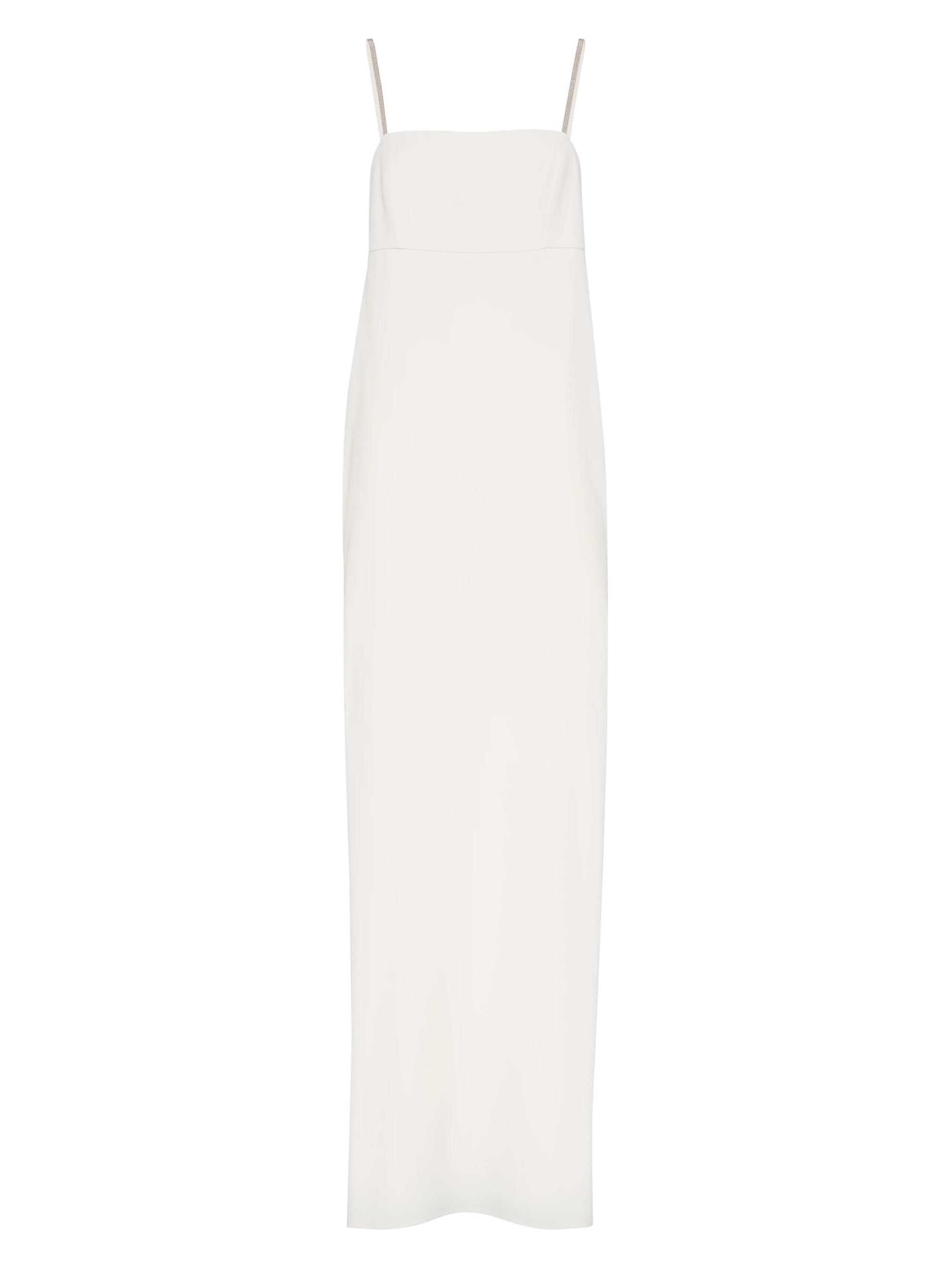 Women’s Silk and Acetate Crêpe Cady Square Neck Dress with Shiny Straps – White – Size Large