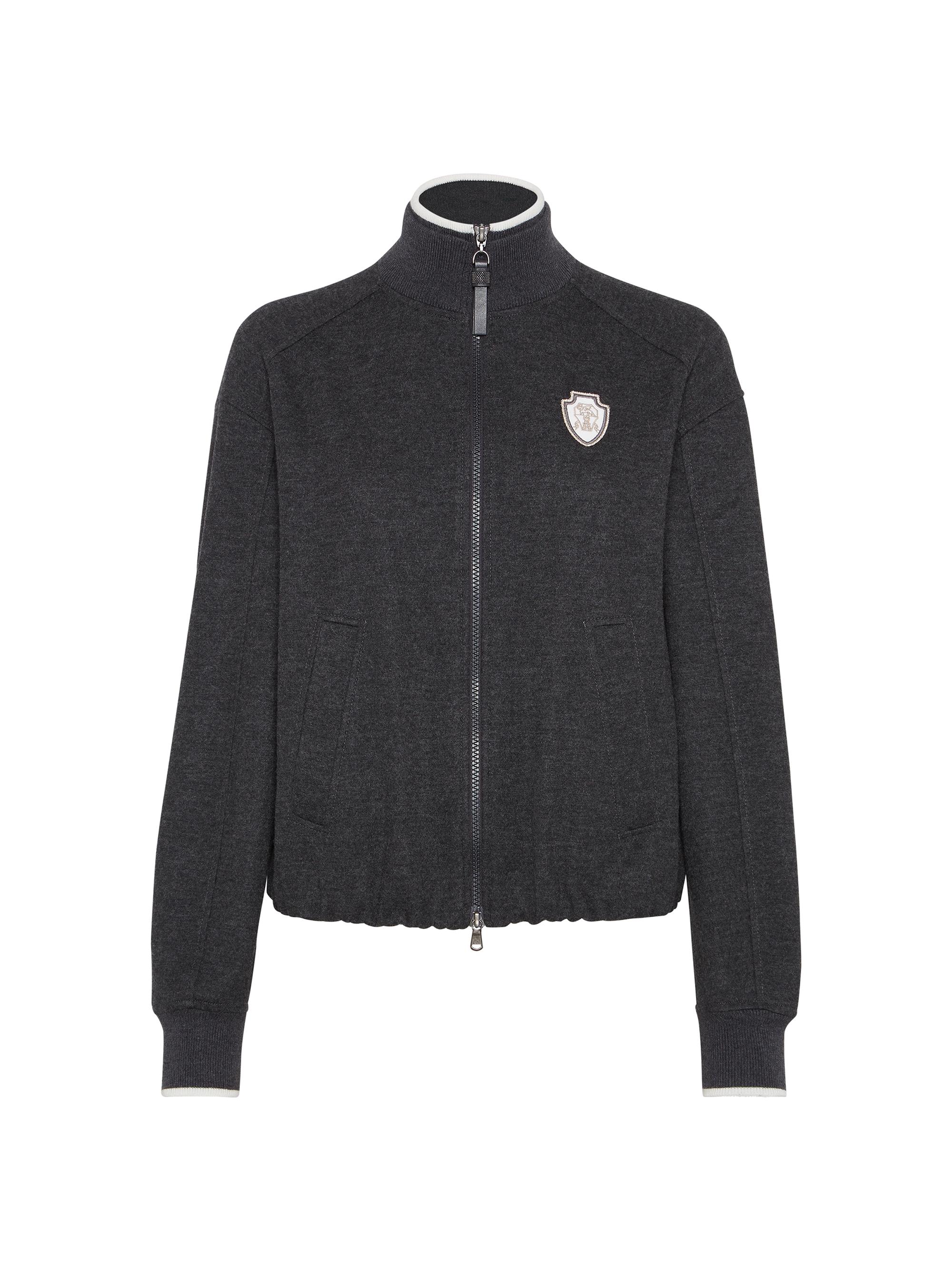 Brunello Cucinelli Women's Double Cashmere Jersey Sweatshirt with Shiny Zipper Pull - Dark Grey