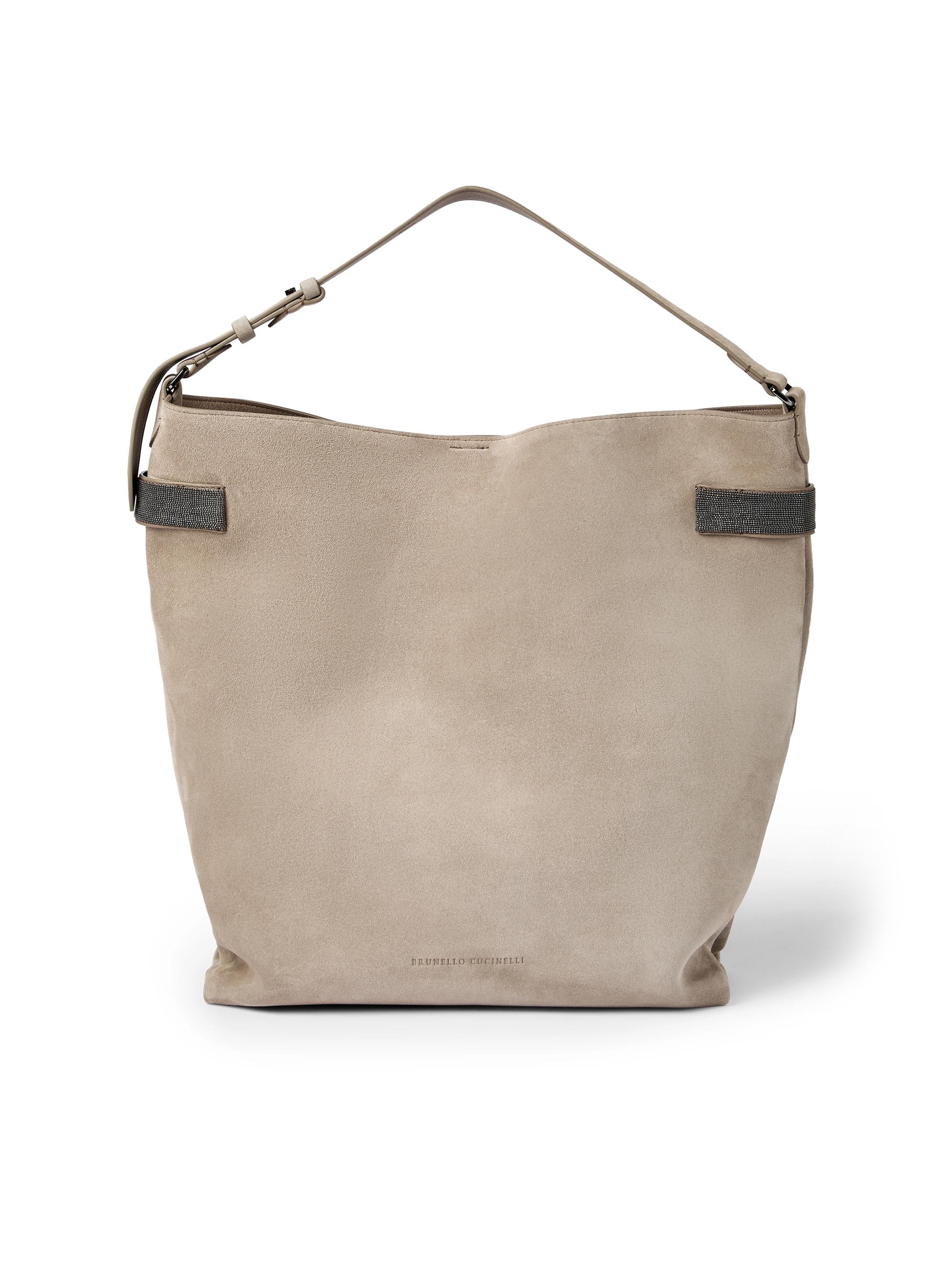 Brunello Cucinelli Women's Essence Hobo Bag in Suede with Precious Bands - Grey