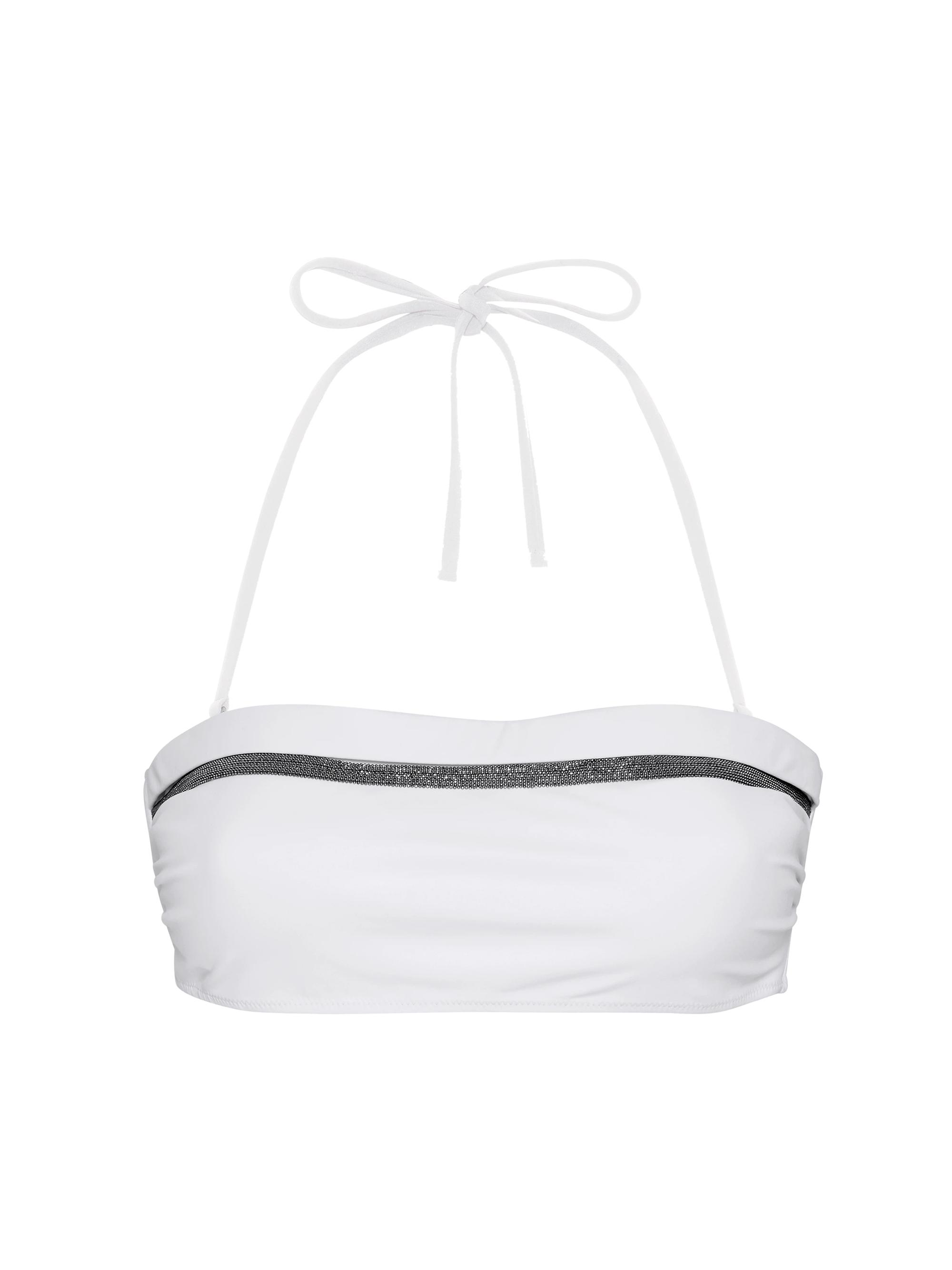 Brunello Cucinelli Women's Techno Jersey Bandeau Bikini Top with Monili - White