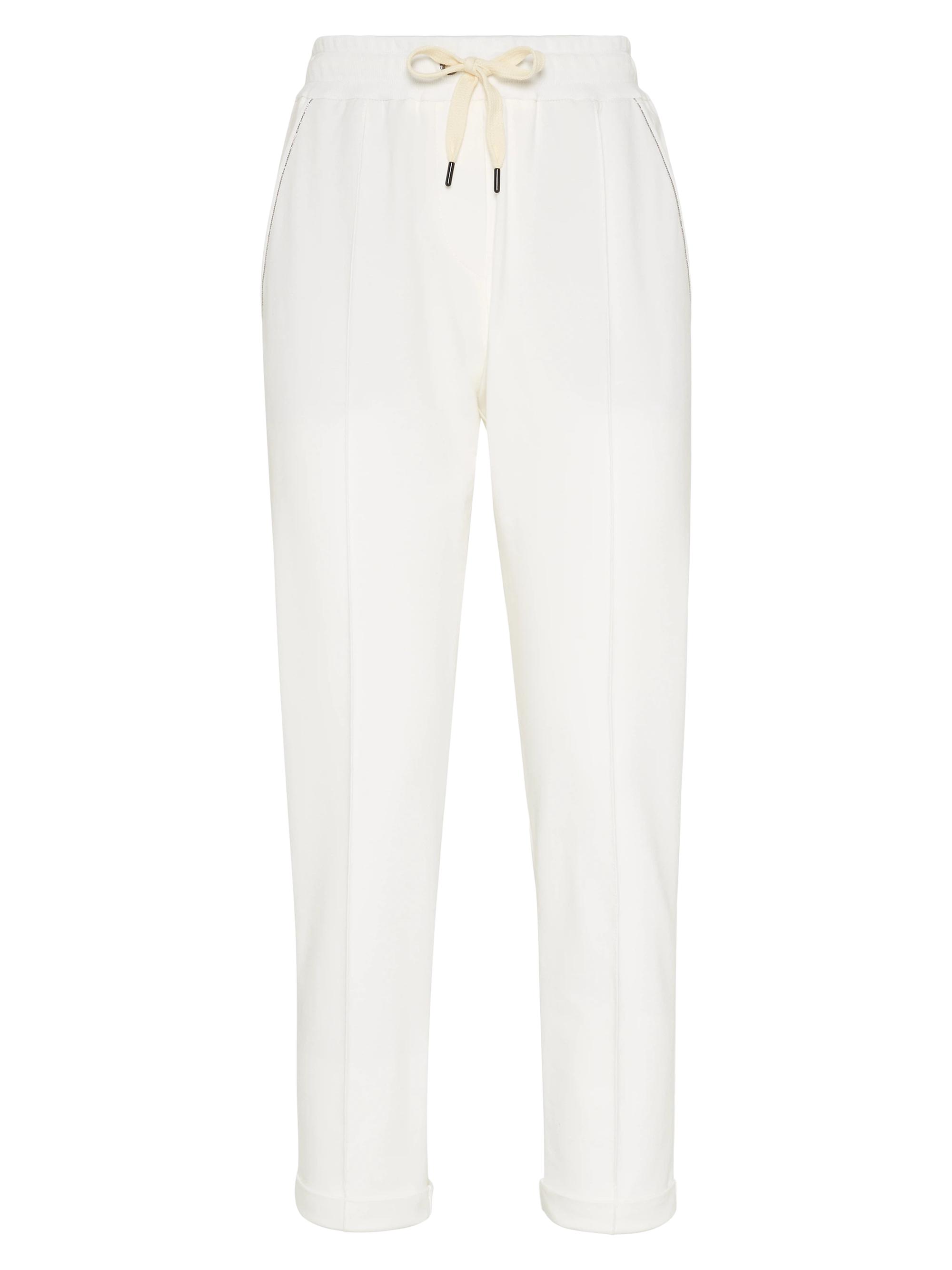 Brunello Cucinelli Women's Stretch Cotton Lightweight French Terry Track Trousers with Monili - Natural