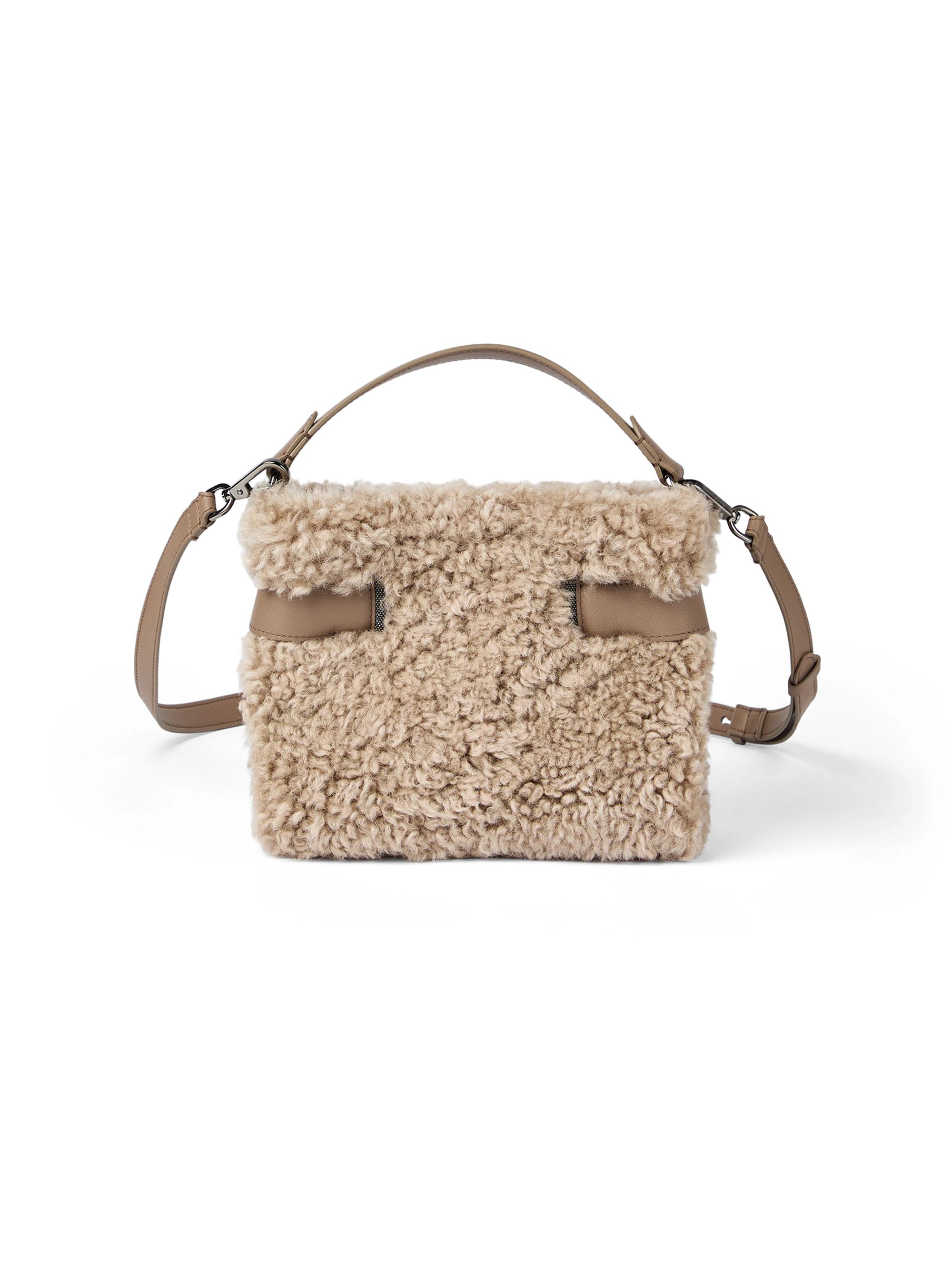 Brunello Cucinelli Women's Essence  Top Handle Bag in Merino Shearling - Beige
