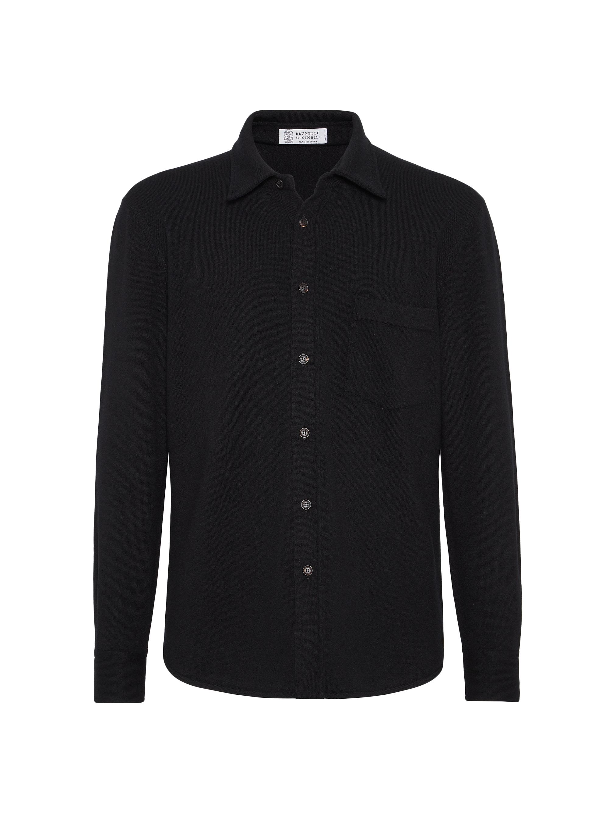 Brunello Cucinelli Men's Virgin Wool, Cashmere and Silk Knit Shirt - Black