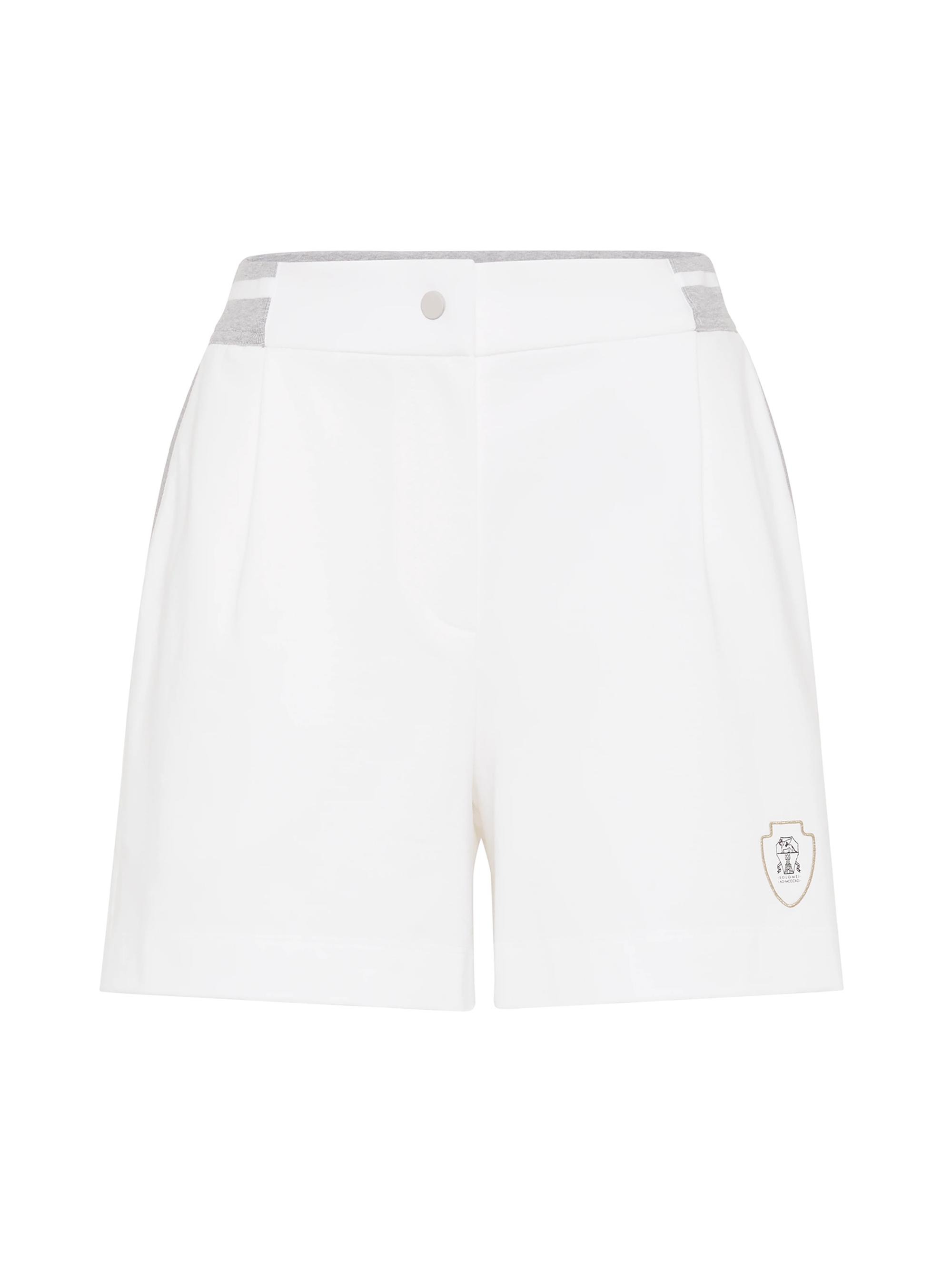 Brunello Cucinelli Women's Stretch Cotton Lightweight French Terry Active Shorts with Logo - White