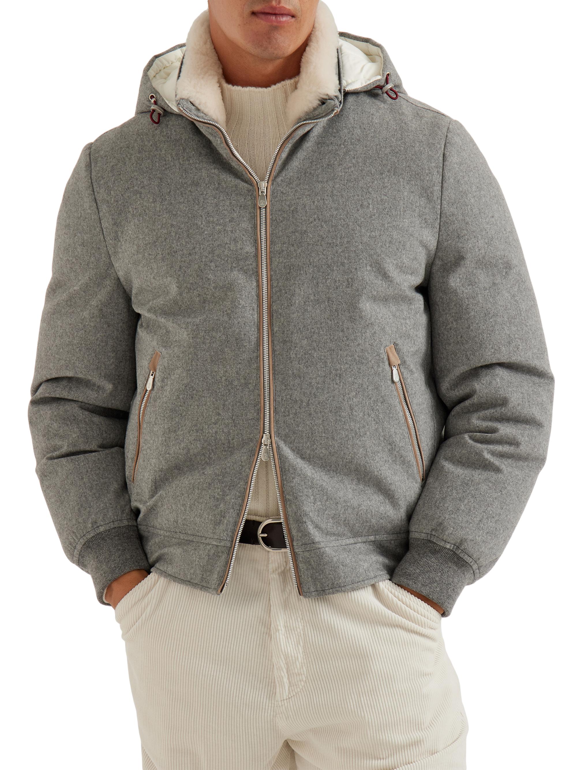 Brunello Cucinelli Bonded Wool Flannel Down Jacket with Detachable