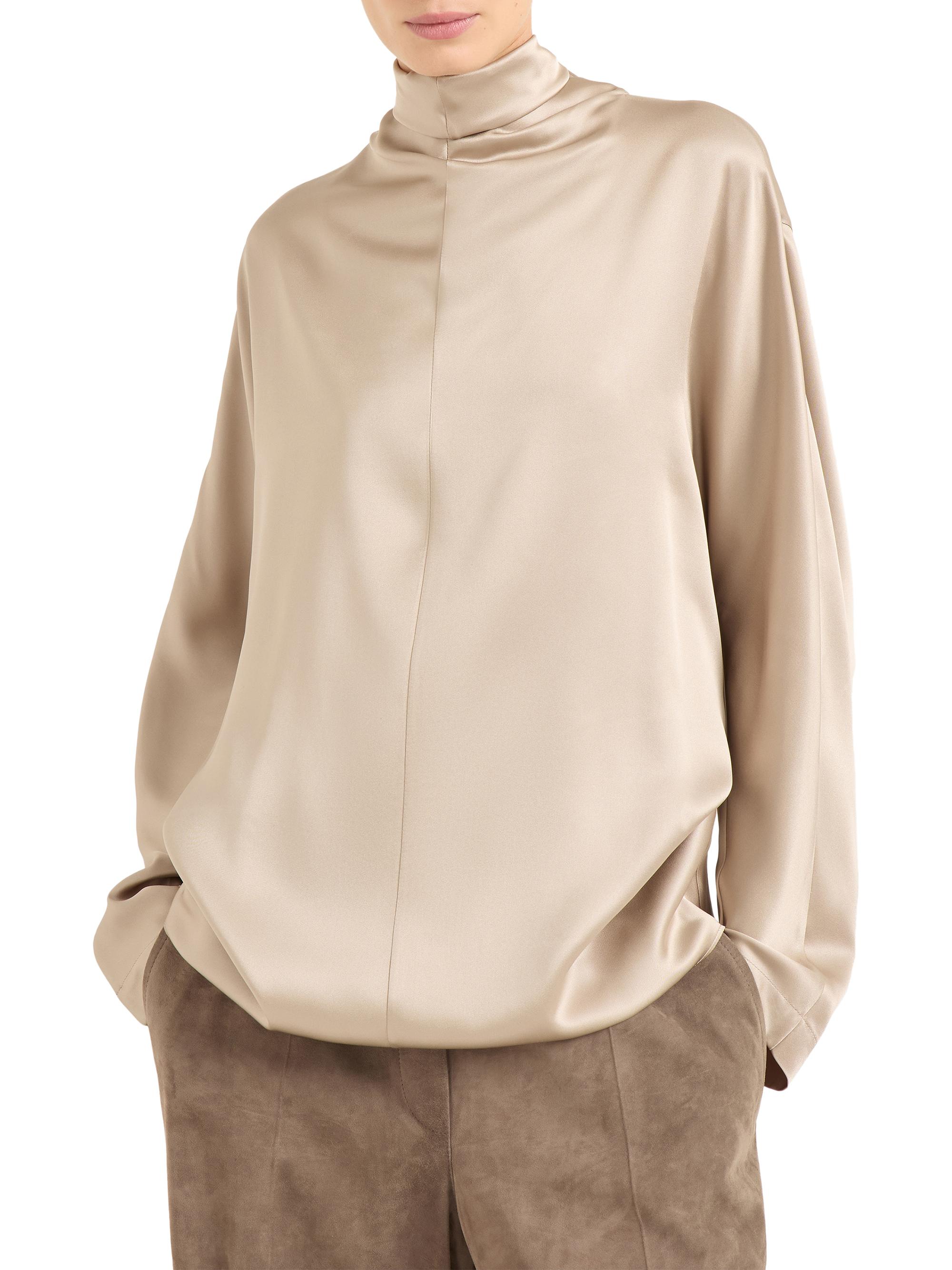 Brunello Cucinelli Double Silk Satin High Neck Blouse | Saks Fifth