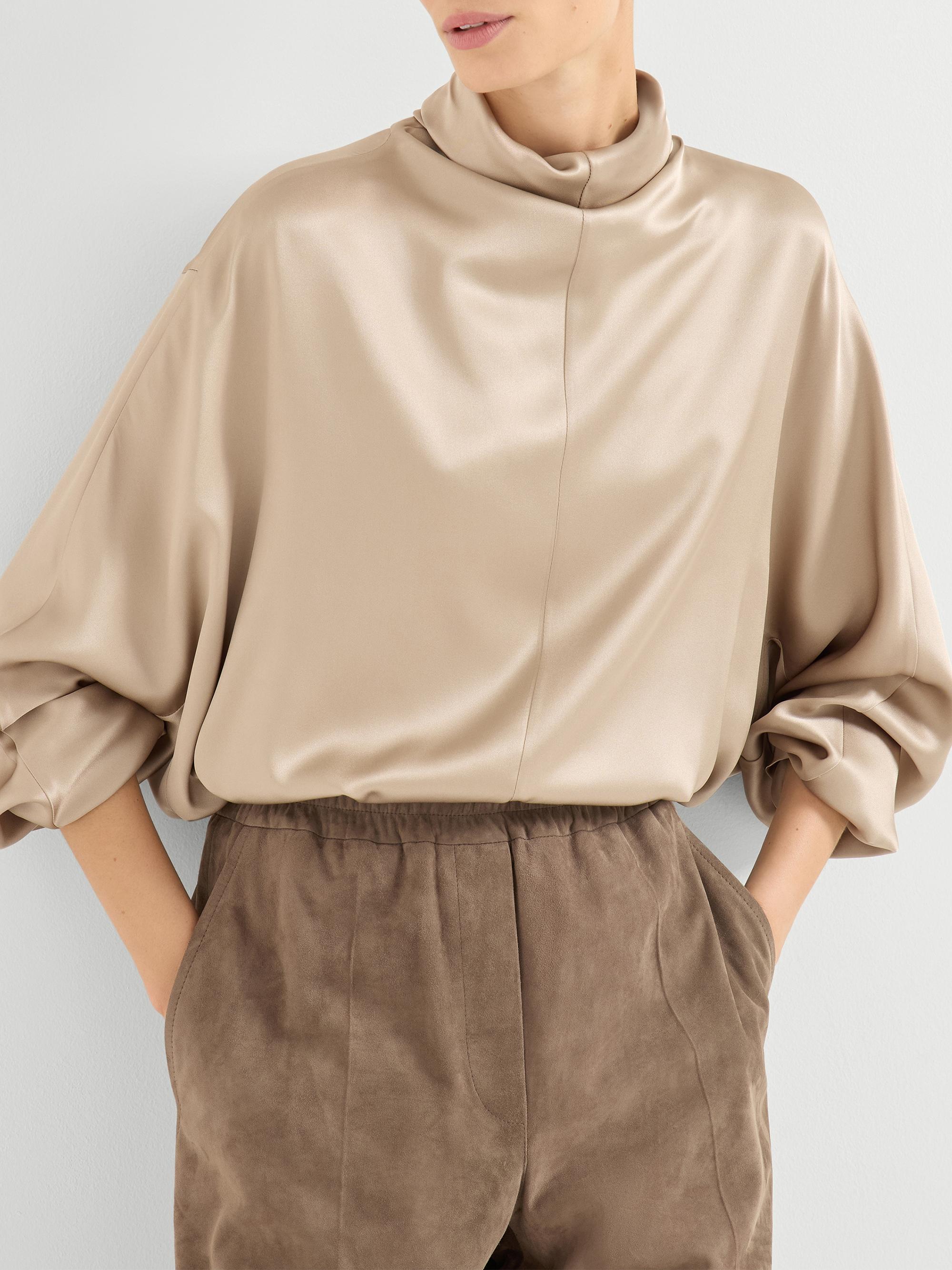 Brunello Cucinelli Double Silk Satin High Neck Blouse | Saks Fifth