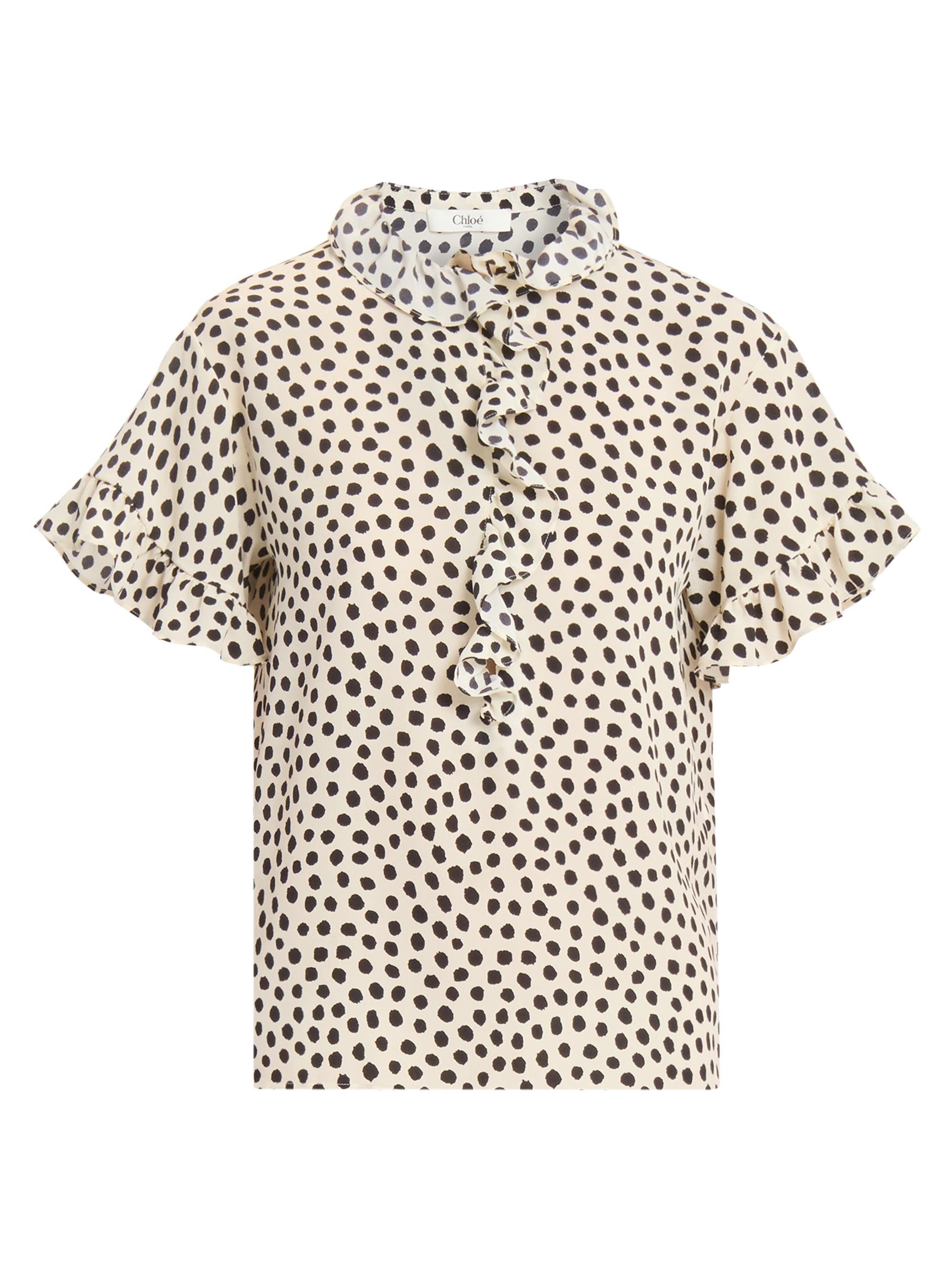 Chloé Women's Dot Ruffle Silk Blouse - Beige Black
