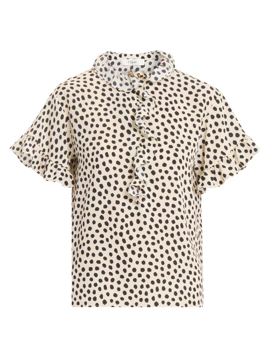 Chloé Women's Dot Ruffle Silk Blouse In Gray