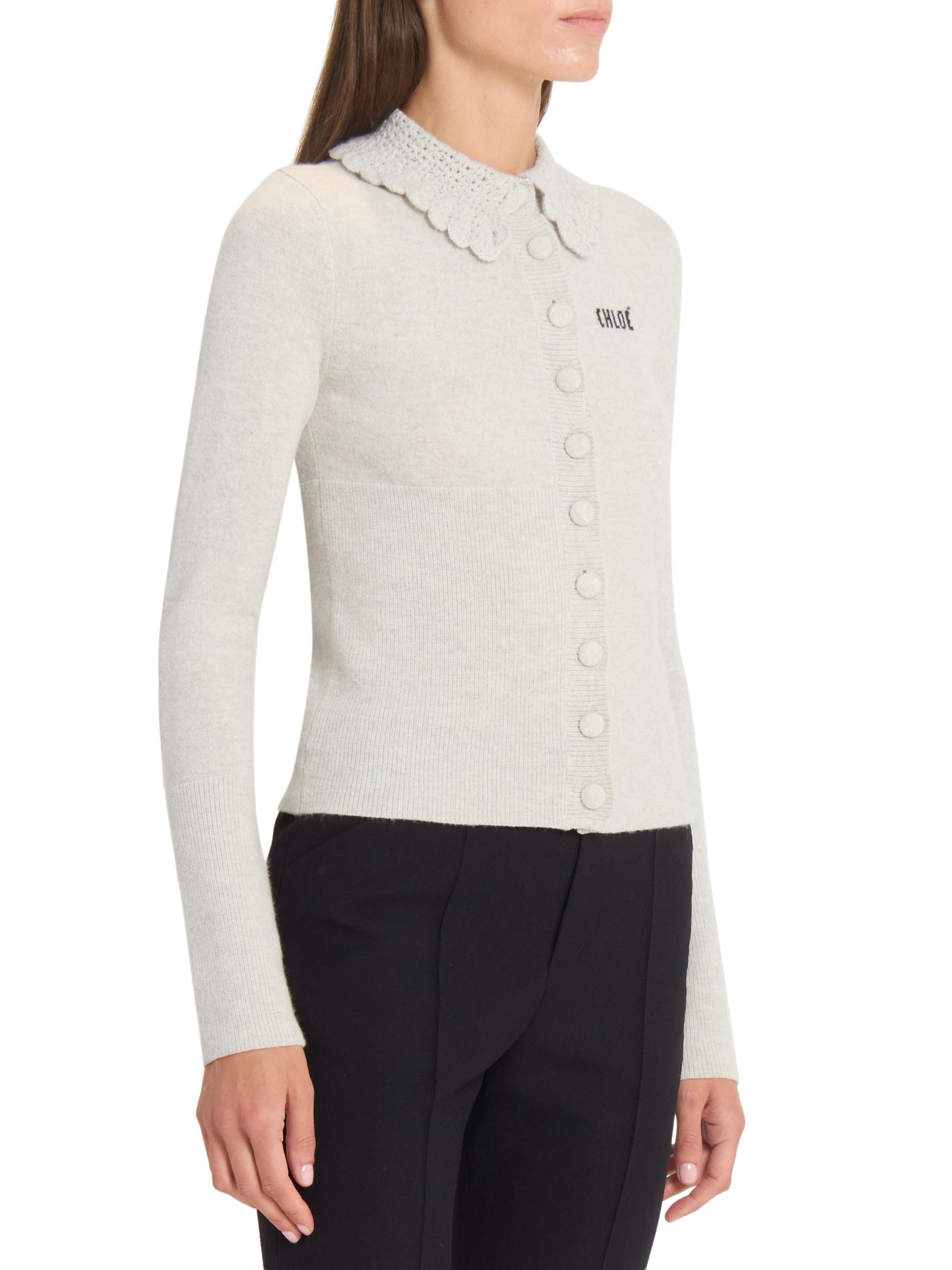 Chloé Logo Crochet Collar Wool Cardigan | Saks Fifth Avenue