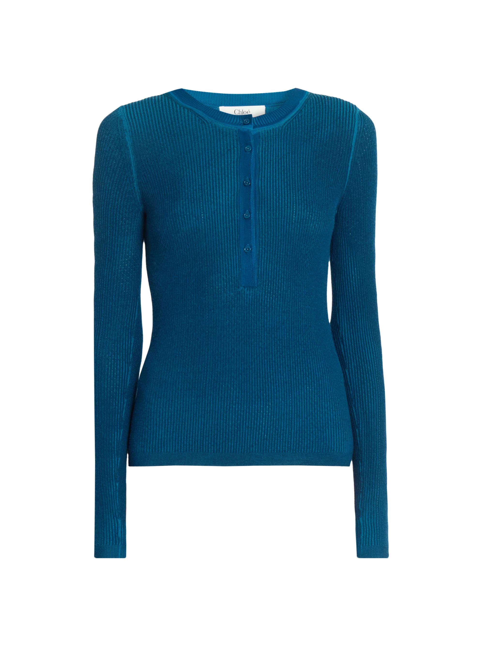 Chloé Women's Rib-Knit Wool-Blend Henley - Obscur Blue