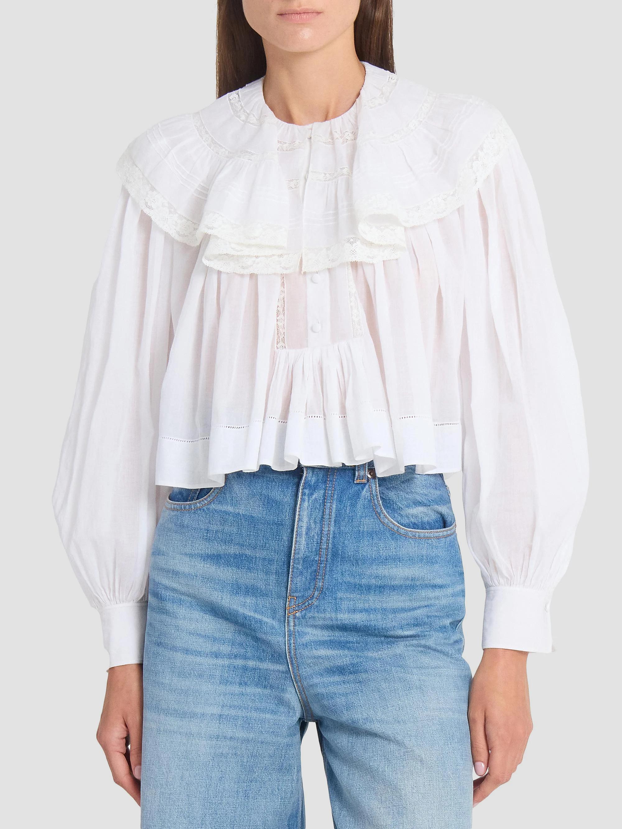 Chloé Ruffled Lace-Trim Cotton Crop Blouse | Saks Fifth Avenue