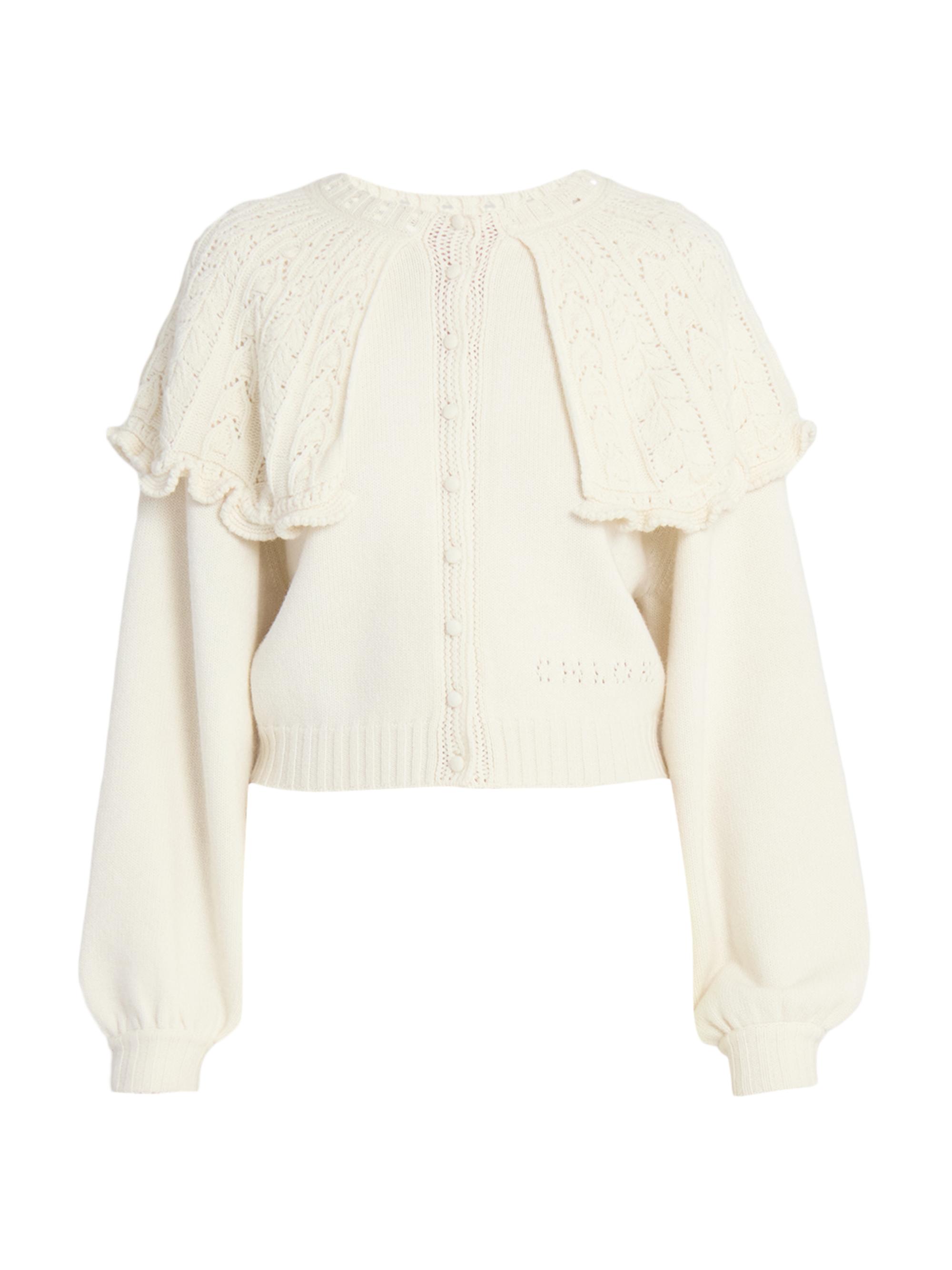Chloé Women's Pointelle-Knit Wool-Cashmere Ruffle Cardigan - Iconic Milk