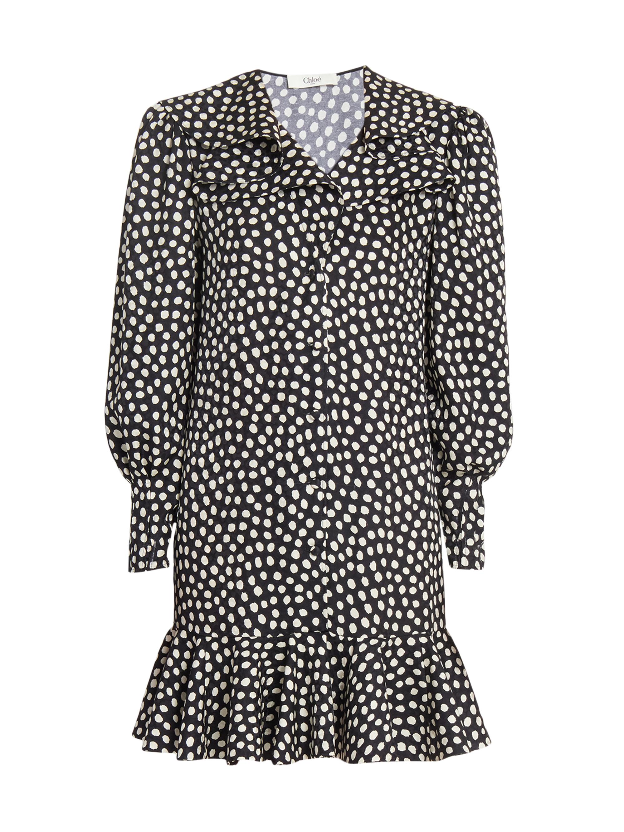 Dot Print Silk Ruffle Minidress