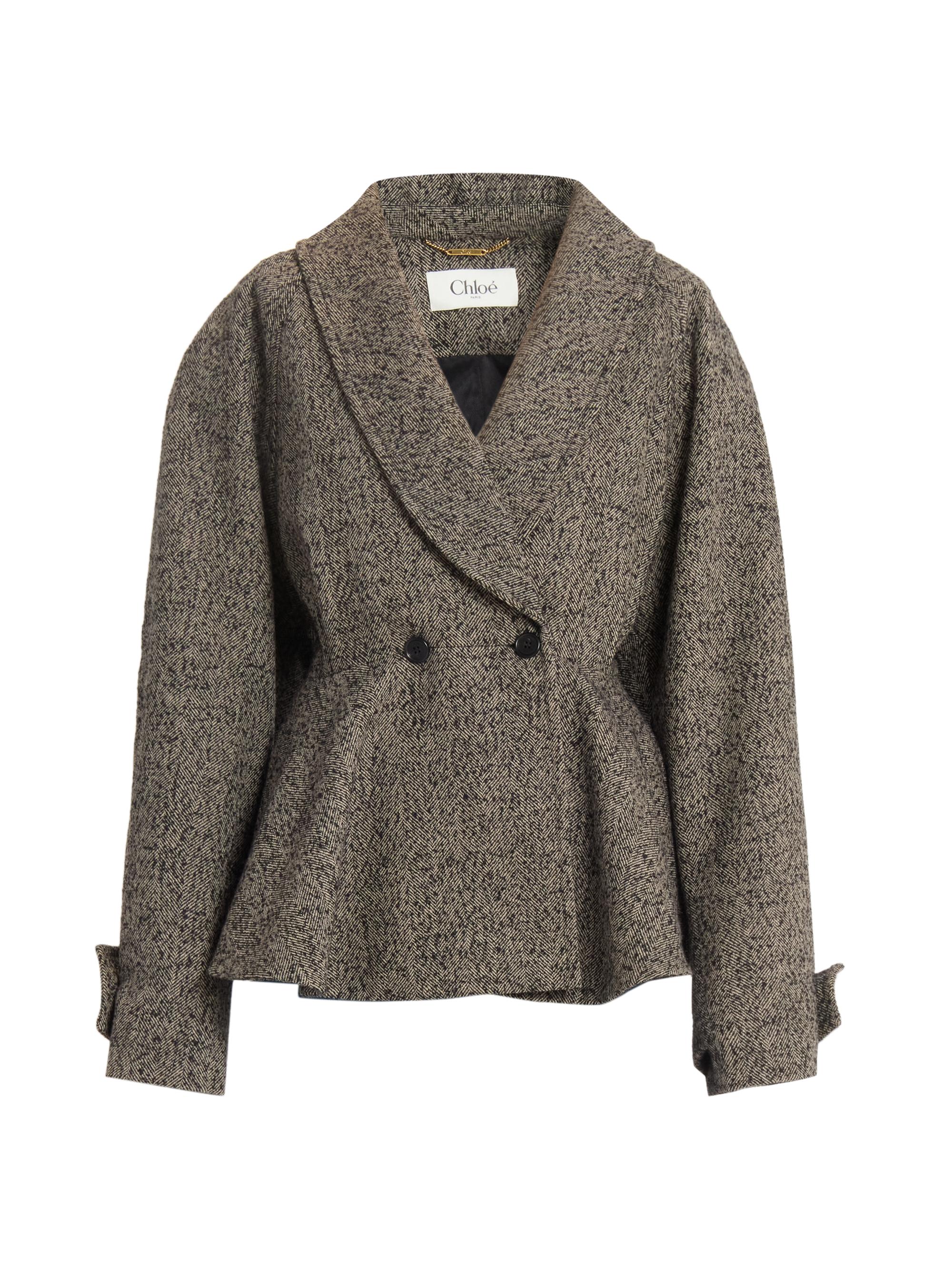Chloé Women's Marled Wool-Blend Oversized Double-Breasted Coat - Beige Black