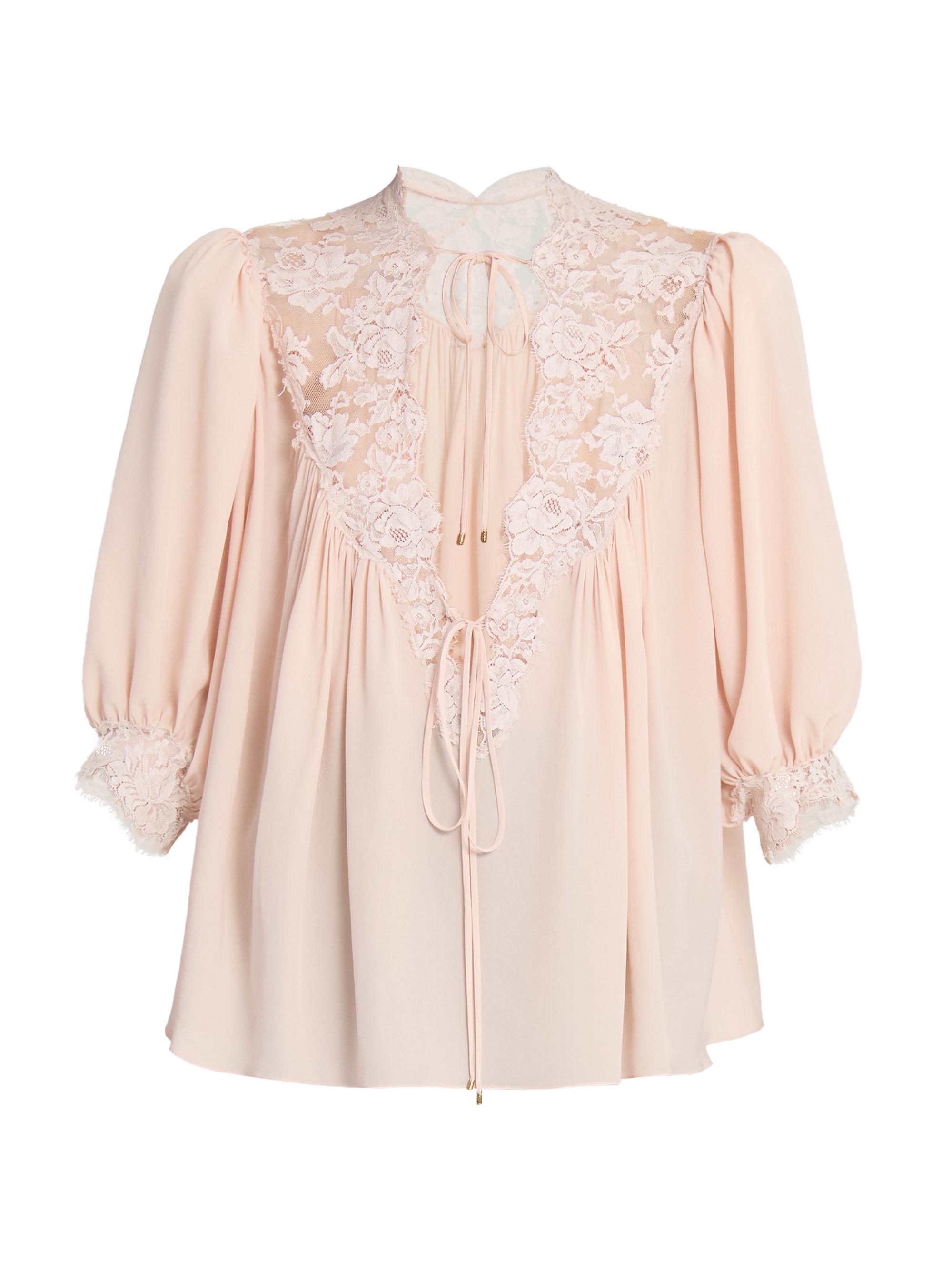 Chloé Women's Lace-Detailed Tie Blouse - Delicate Pink
