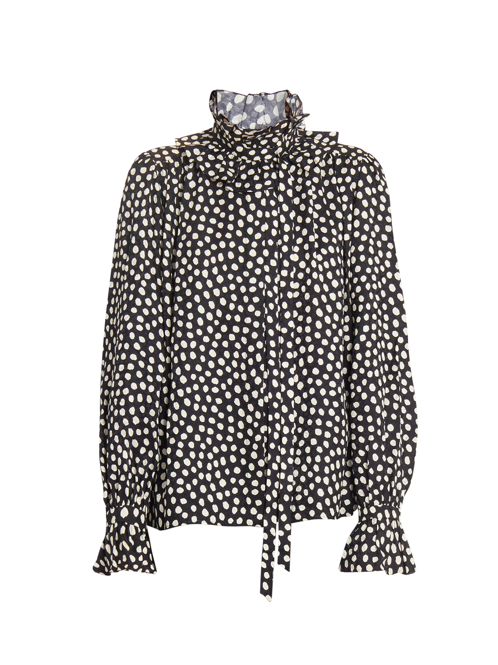Chloé Women's Dot Print Silk Ruffle Blouse - Beige Black