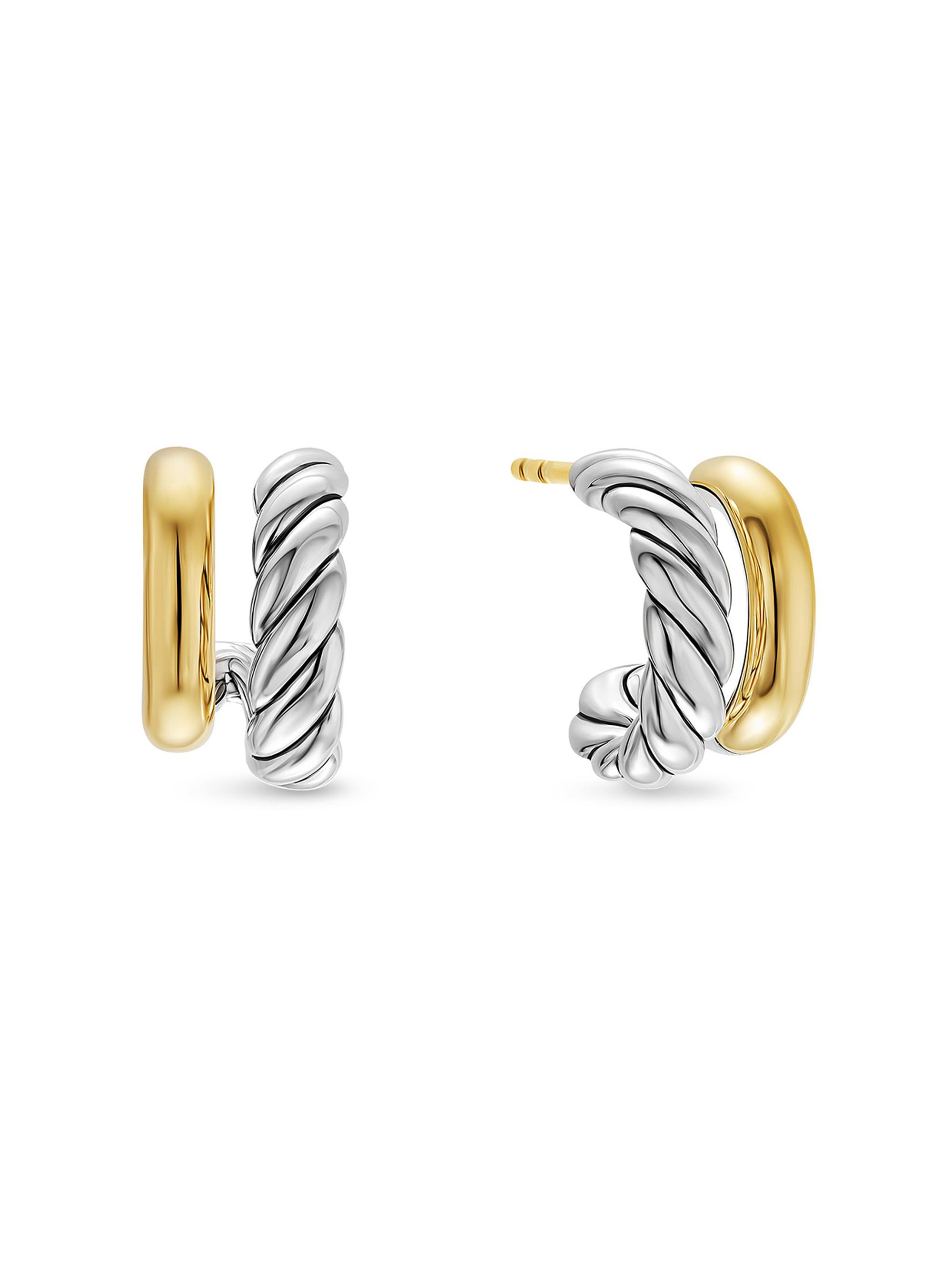 David Yurman Women's Mercer Double Hoop Huggie Earrings in Sterling Silver with 18K Yellow Gold, 13.5MM - Silver
