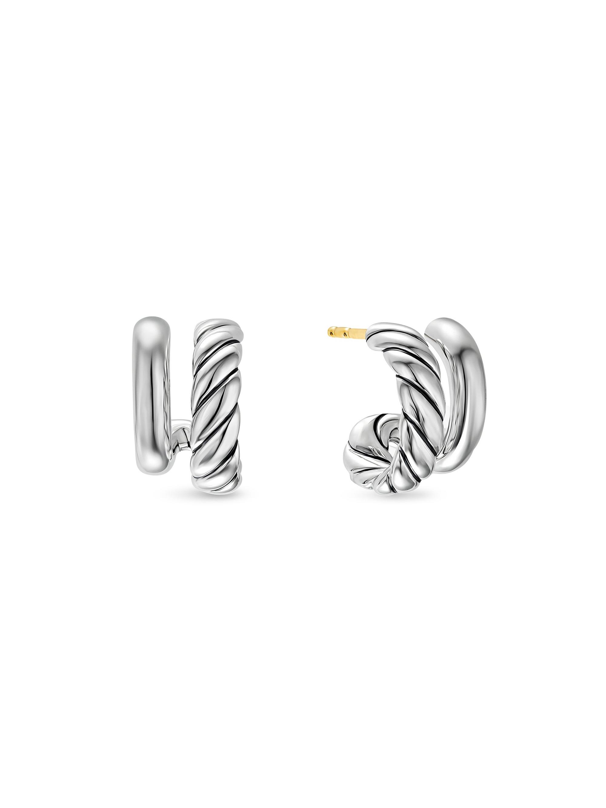 David Yurman Women's Mercer Double Hoop Huggie Earrings in Sterling Silver, 13.5MM - Silver