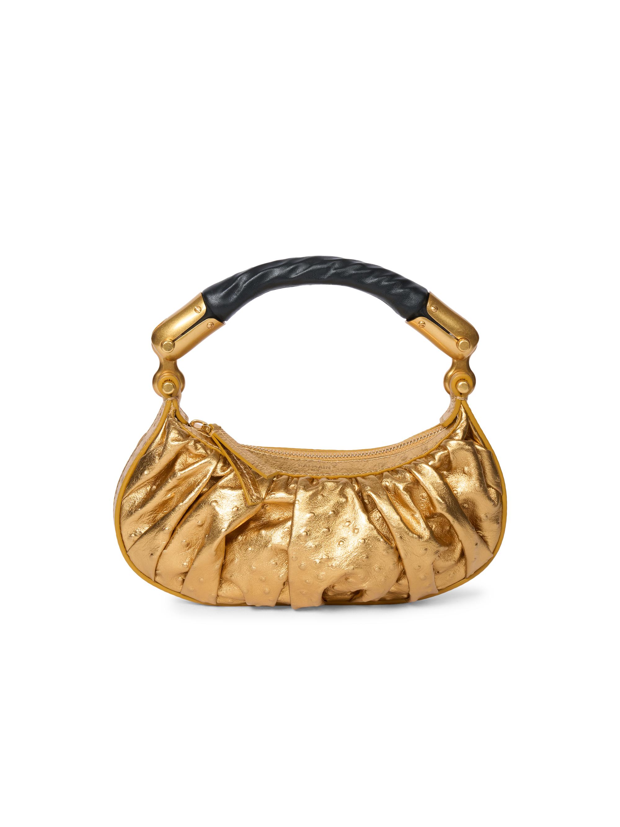 Balmain Women's Ebene Mini Embossed Metallic Leather Top Handle Bag - Gold
