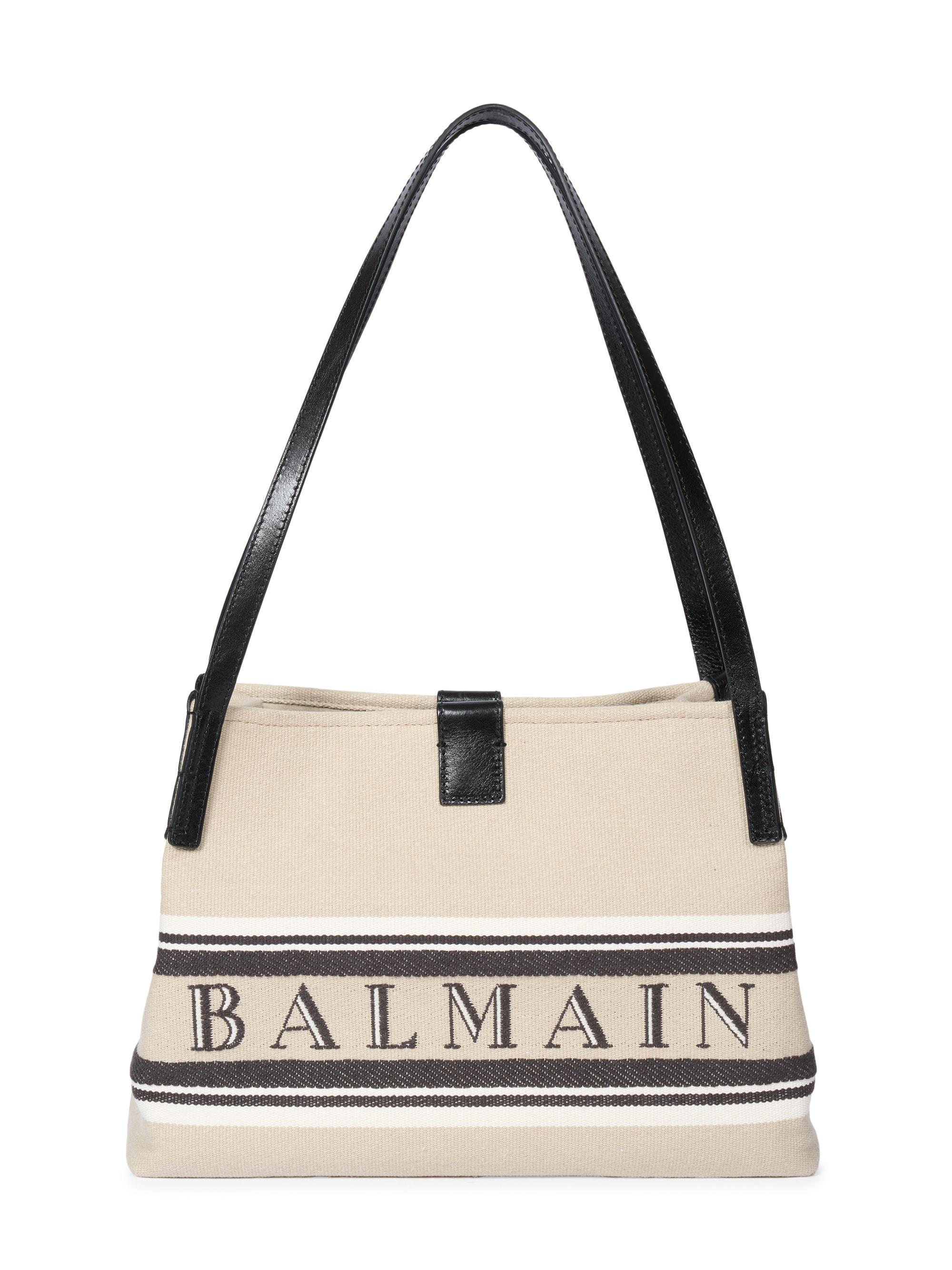 Balmain Women's Release  Canvas Shopper Tote Bag - Naturel Noir Blanc Optique