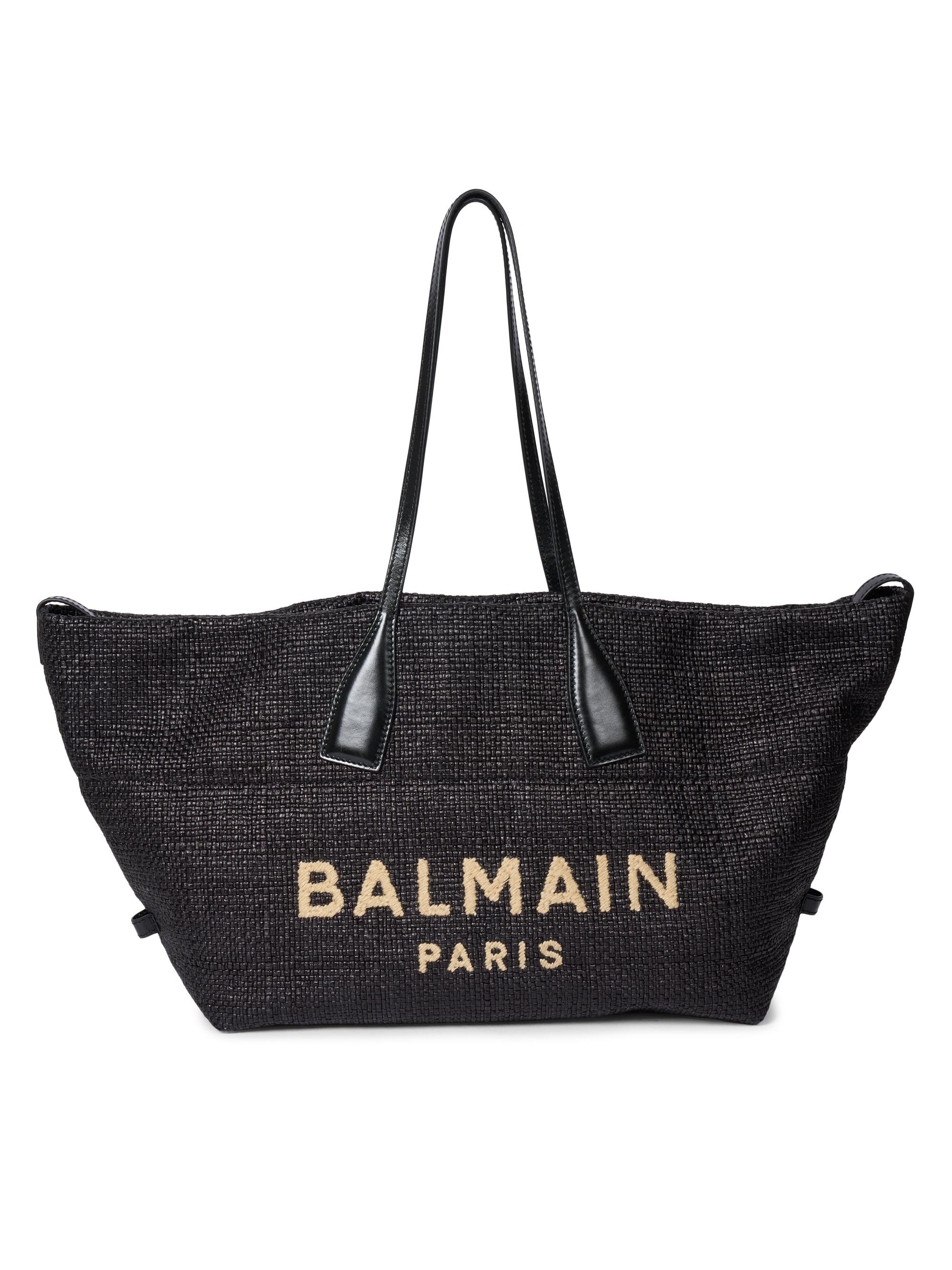 Balmain Women's Track Logo Raffia Tote Bag - Noir