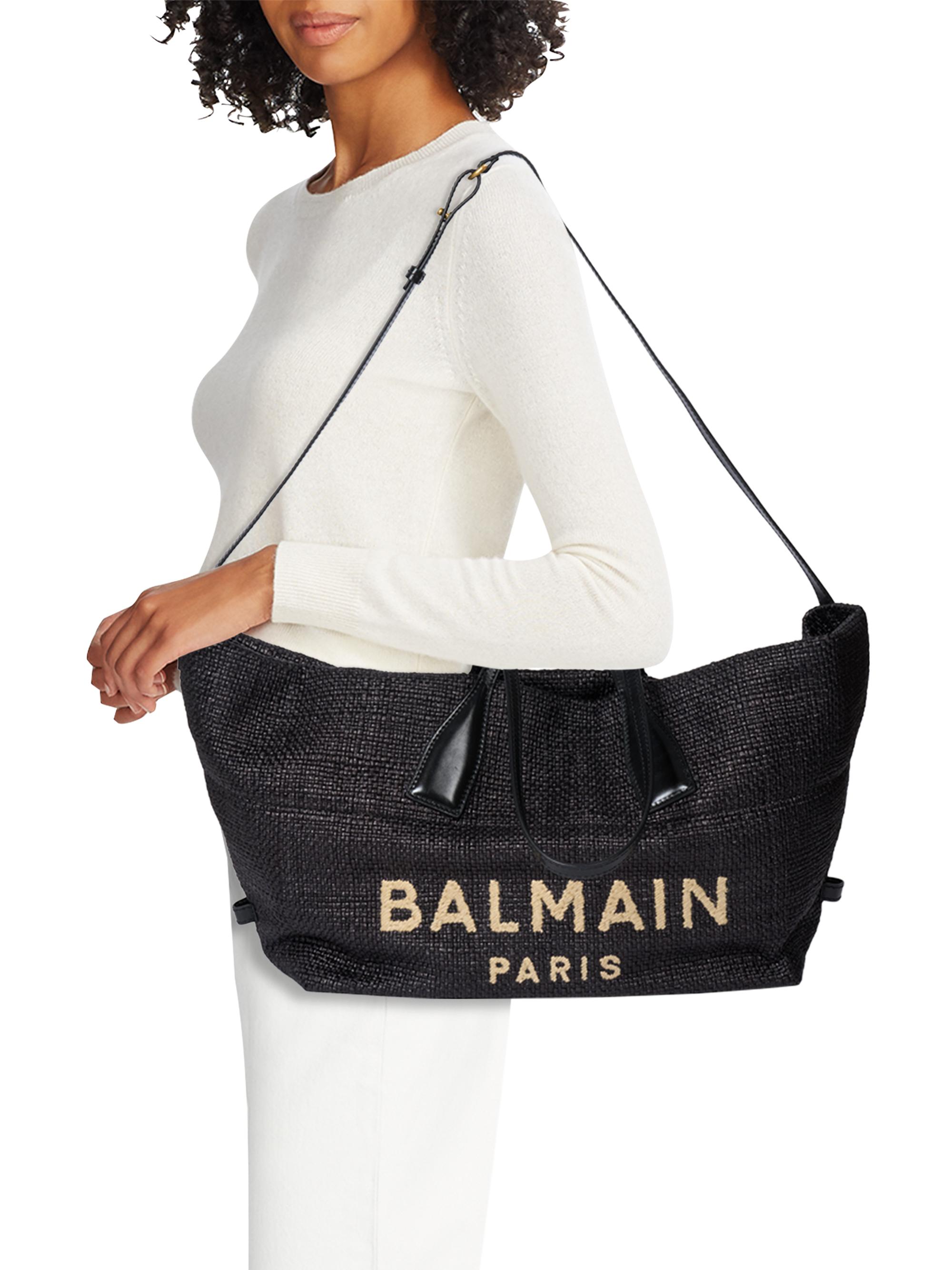 Balmain Track Logo Raffia Tote Bag | Saks Fifth Avenue