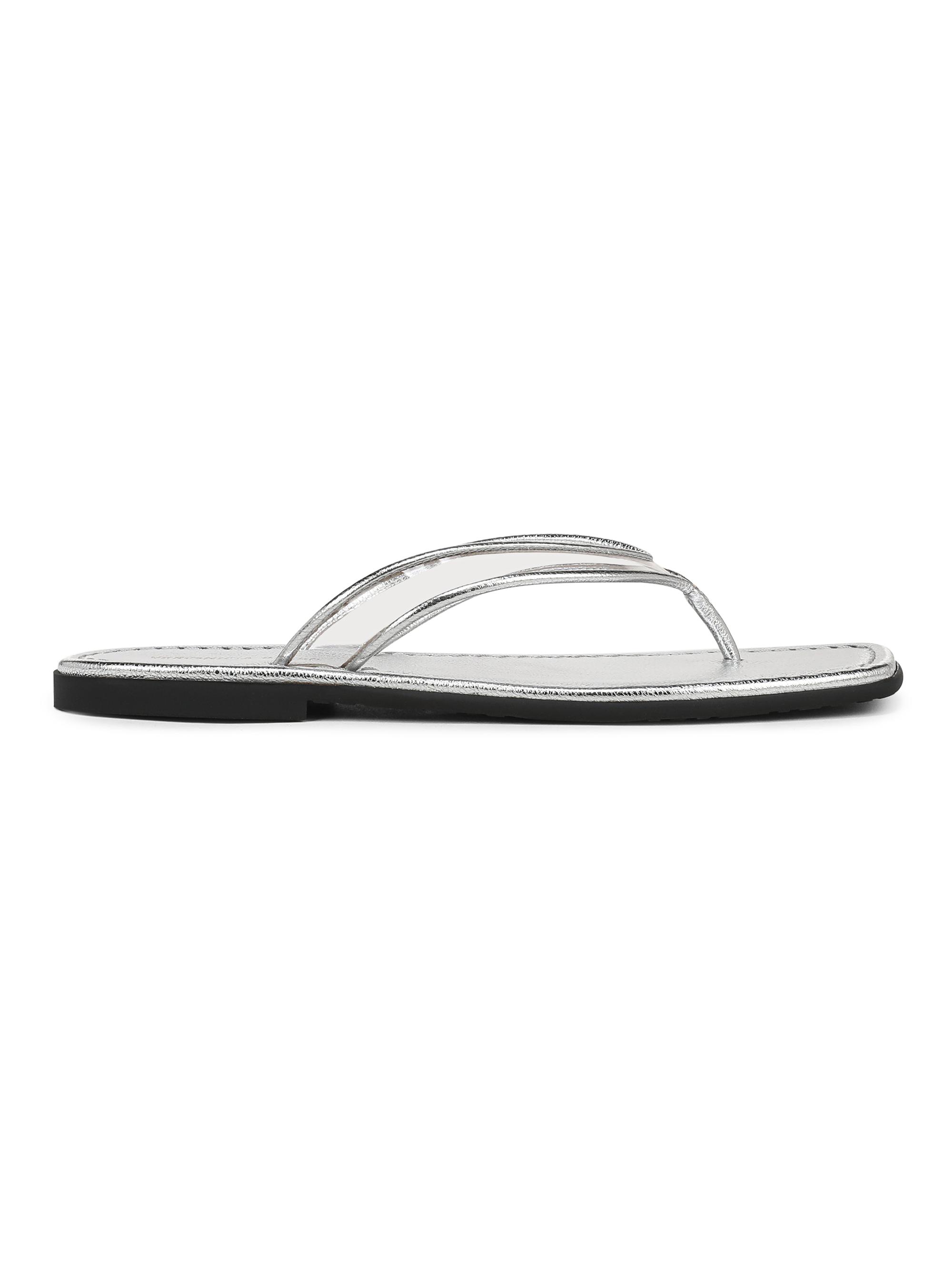 Veronica Beard Women's Clea Leather Flat Sandals - Clear Silver