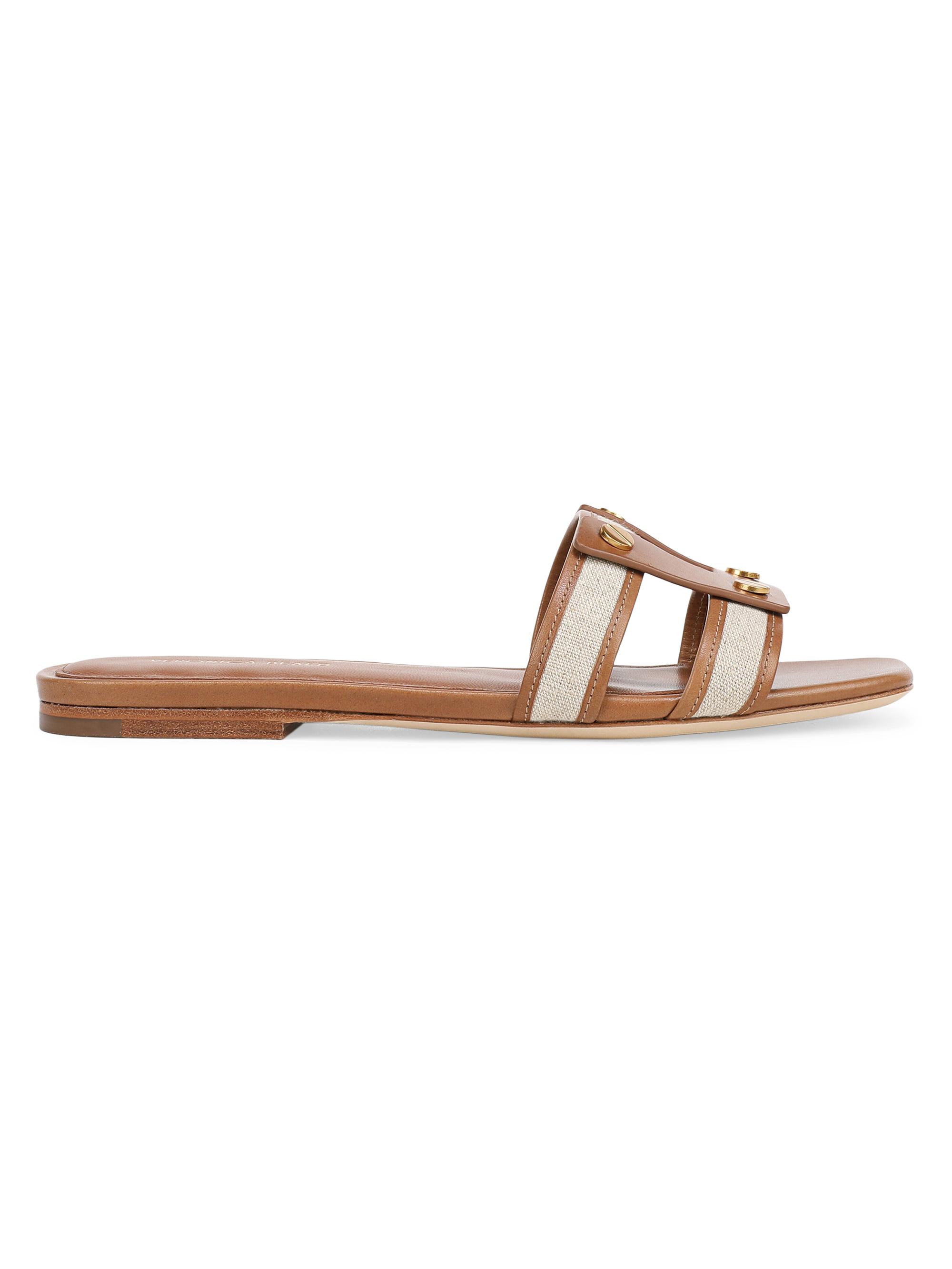 Veronica Beard Women's Via Leather-Denim Flat Sandals - Honey Natural | Thumbnail 5