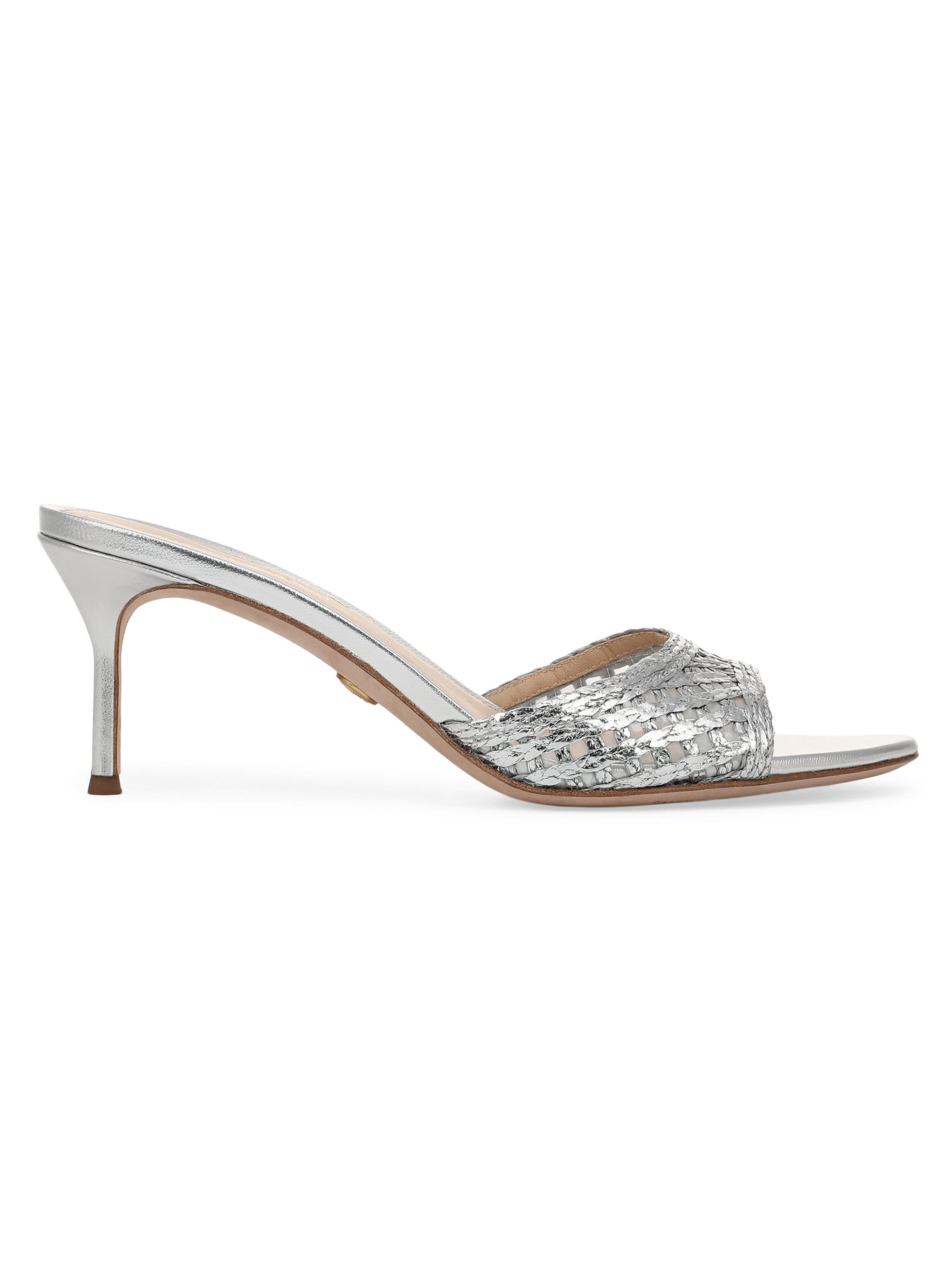Veronica Beard Women's Tia 65MM Lattice Faux-Raffia Sandals - Silver
