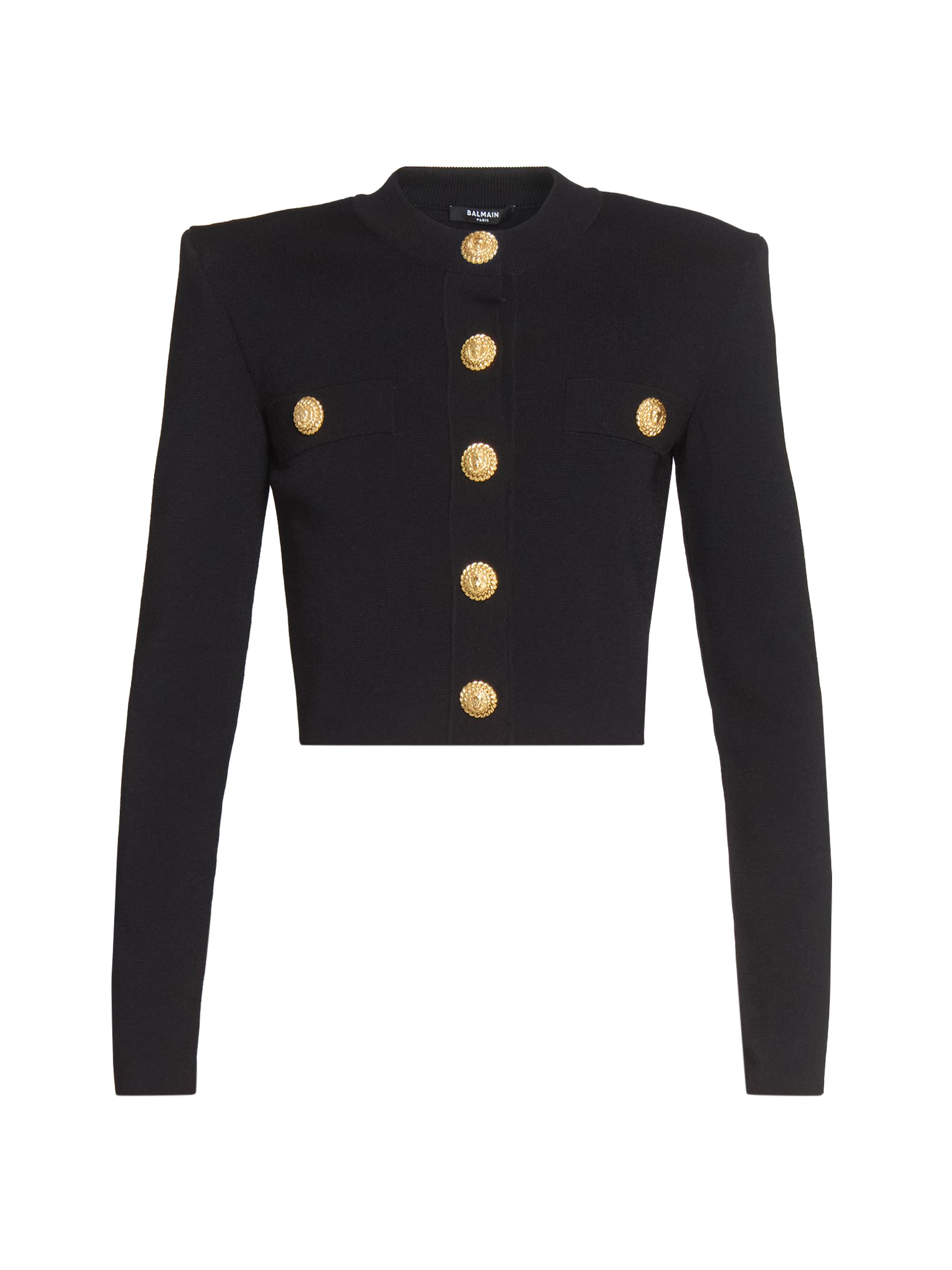 Balmain Women's Padded-Shoulder Crop Cardigan - Noir