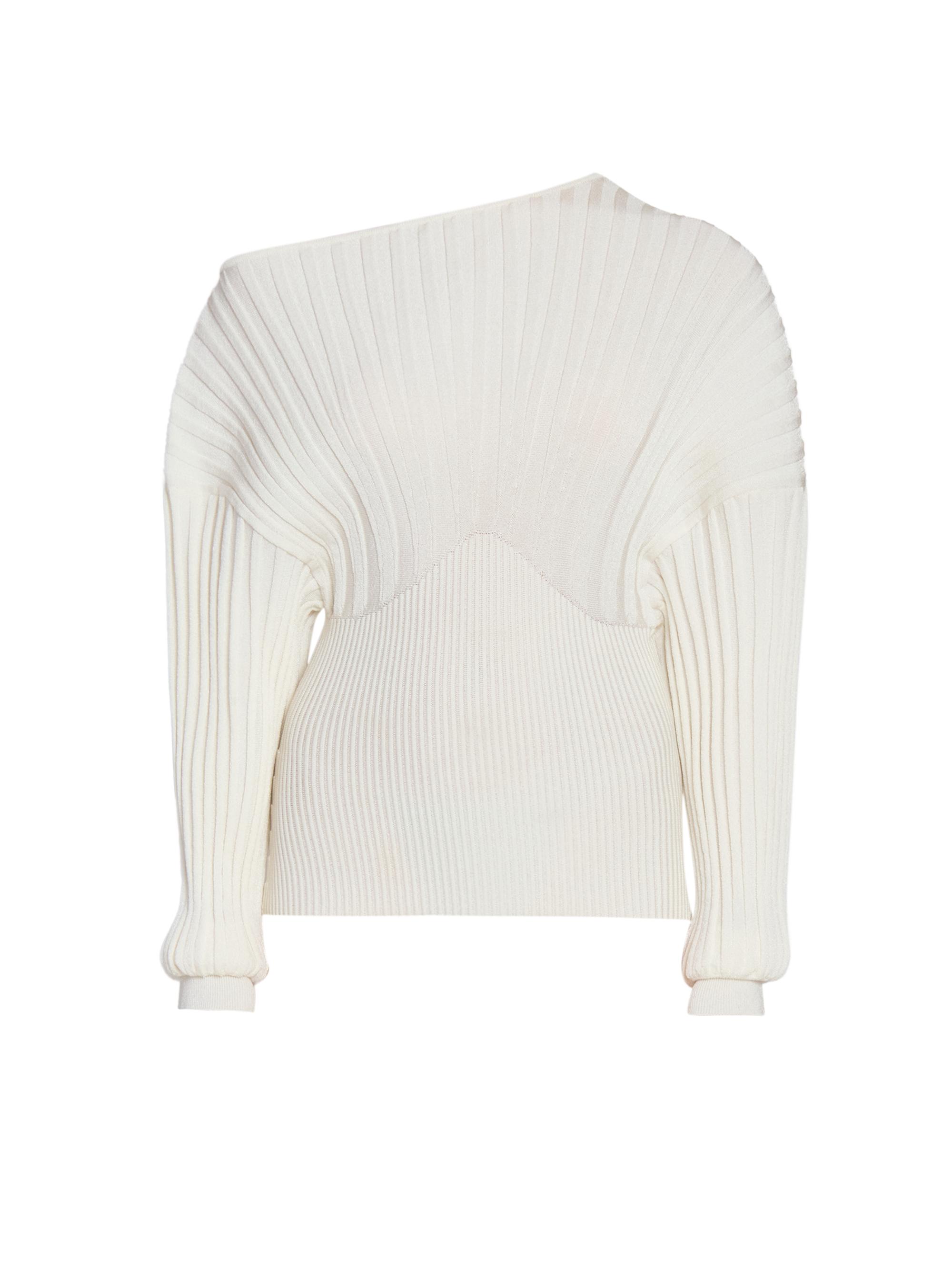 Balmain Women's Ribbed One-Shoulder Sweater - Naturel