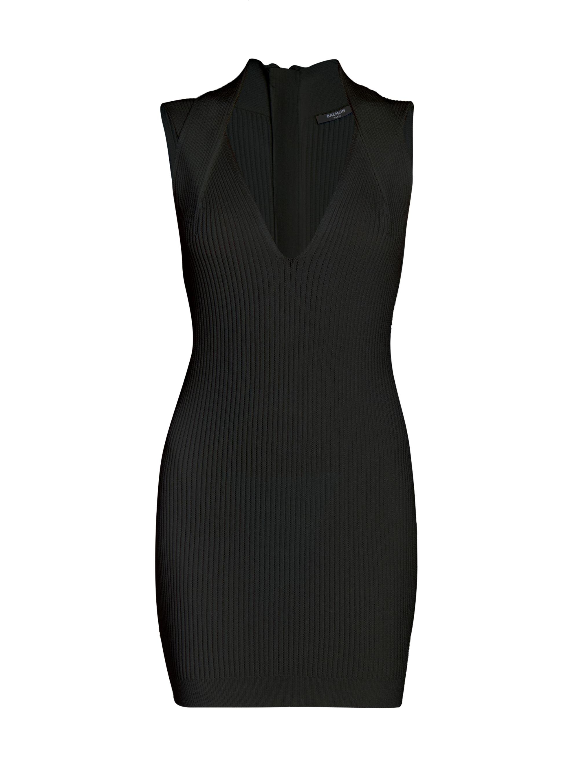 Balmain Women's Twisted V-Neck Ribbed Sleeveless Minidress - Noir