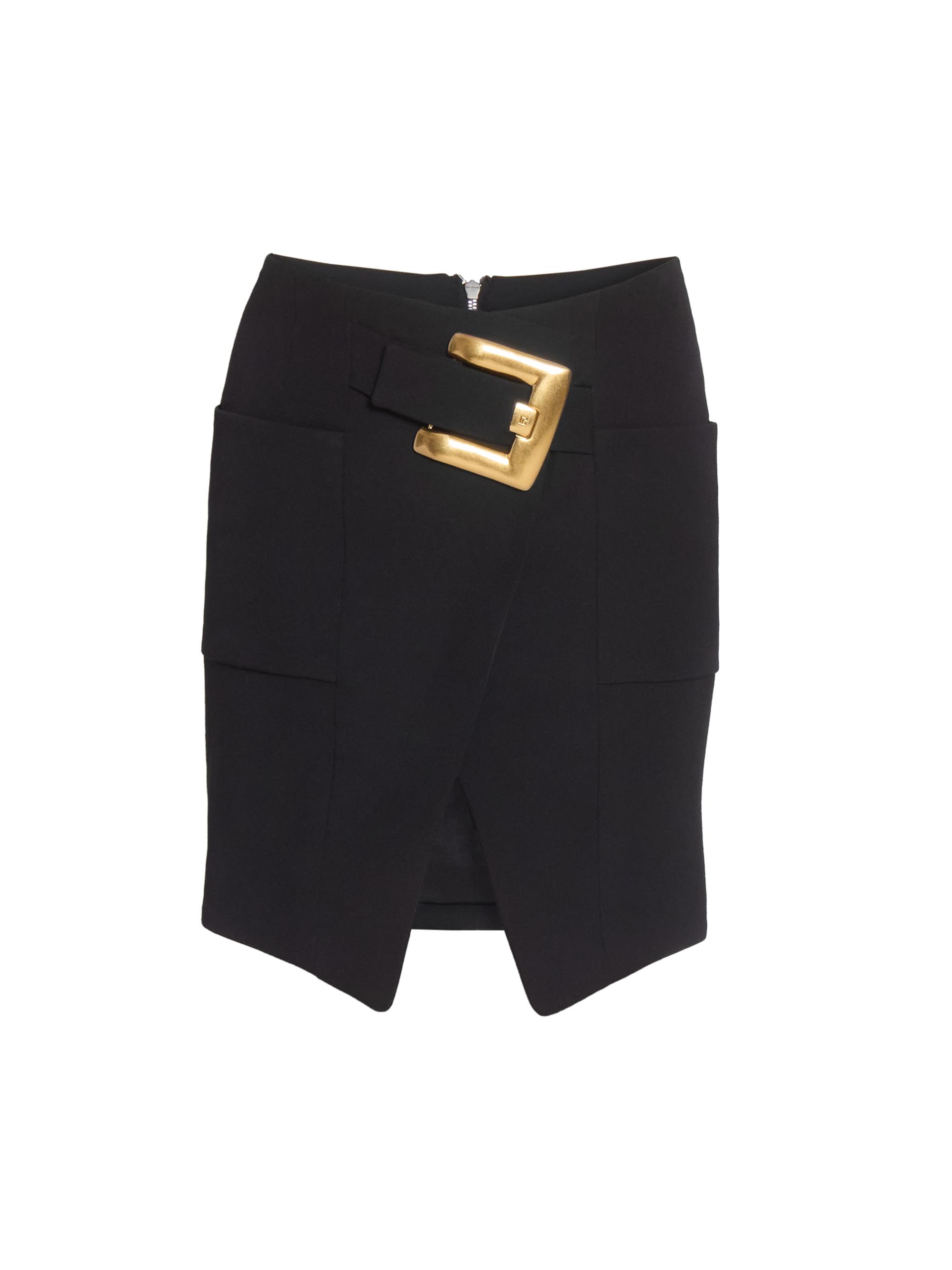 Balmain Women's Belt-Detail Grain De Poudre Wool Miniskirt - Noir