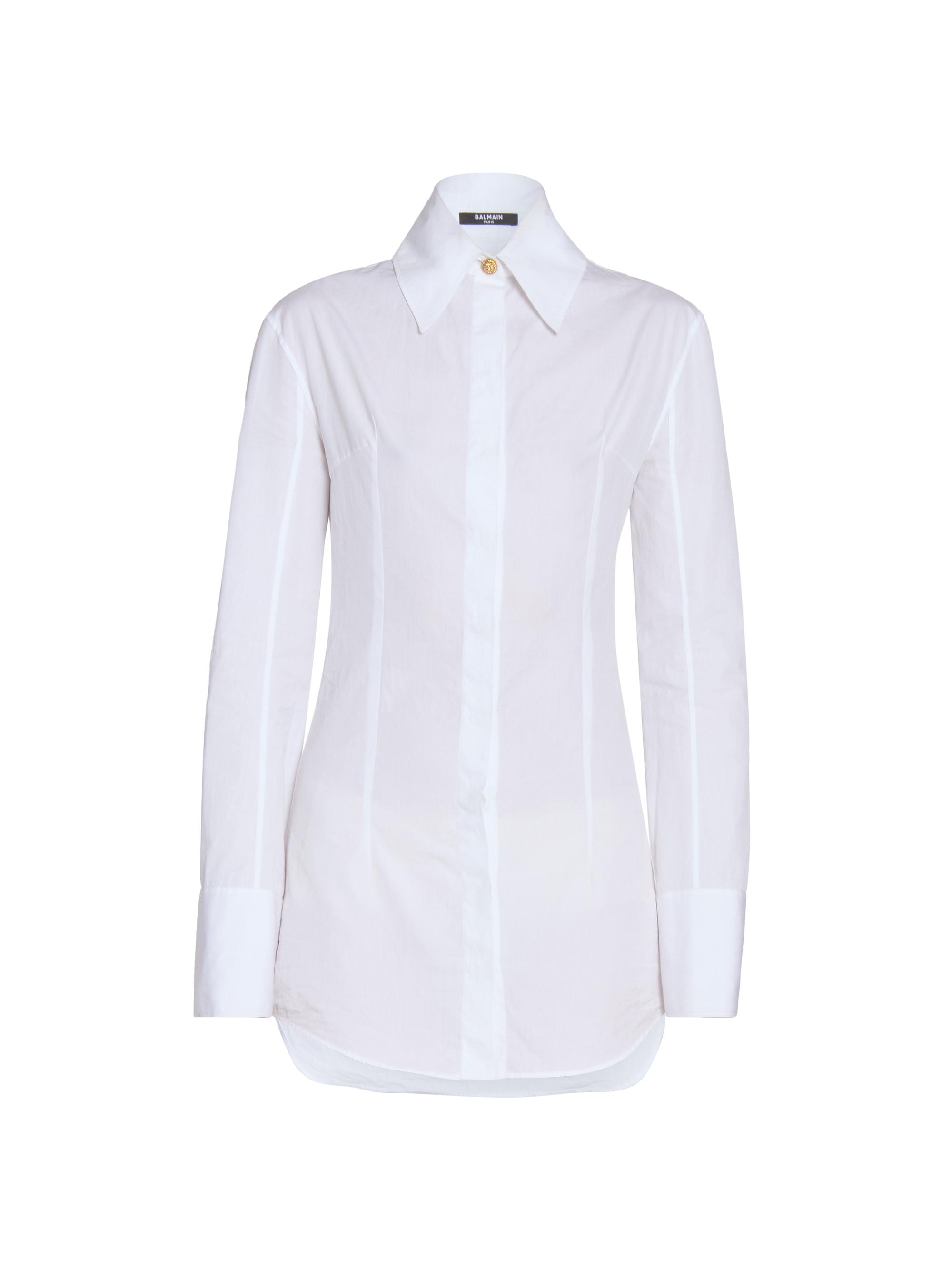 Balmain Women's Fitted Cotton Poplin Shirt - Blanc Optique