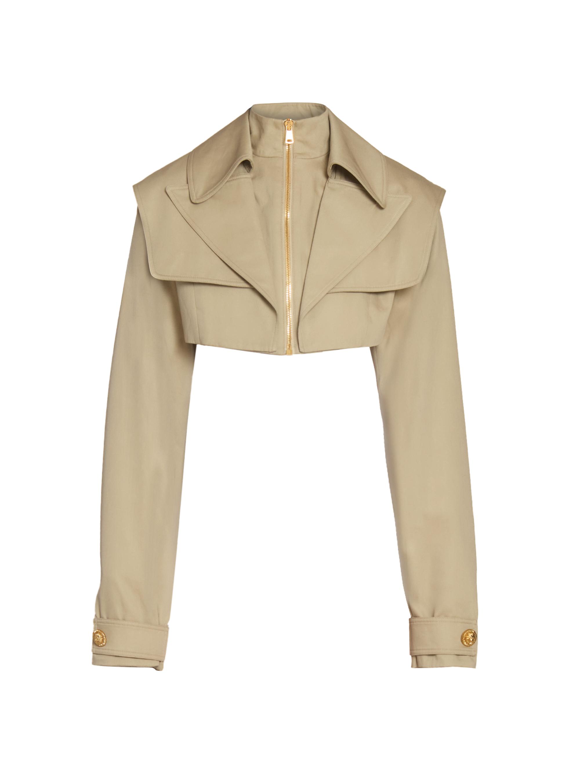 Balmain Women's Gabardine Cotton Crop Bomber Jacket - Sable