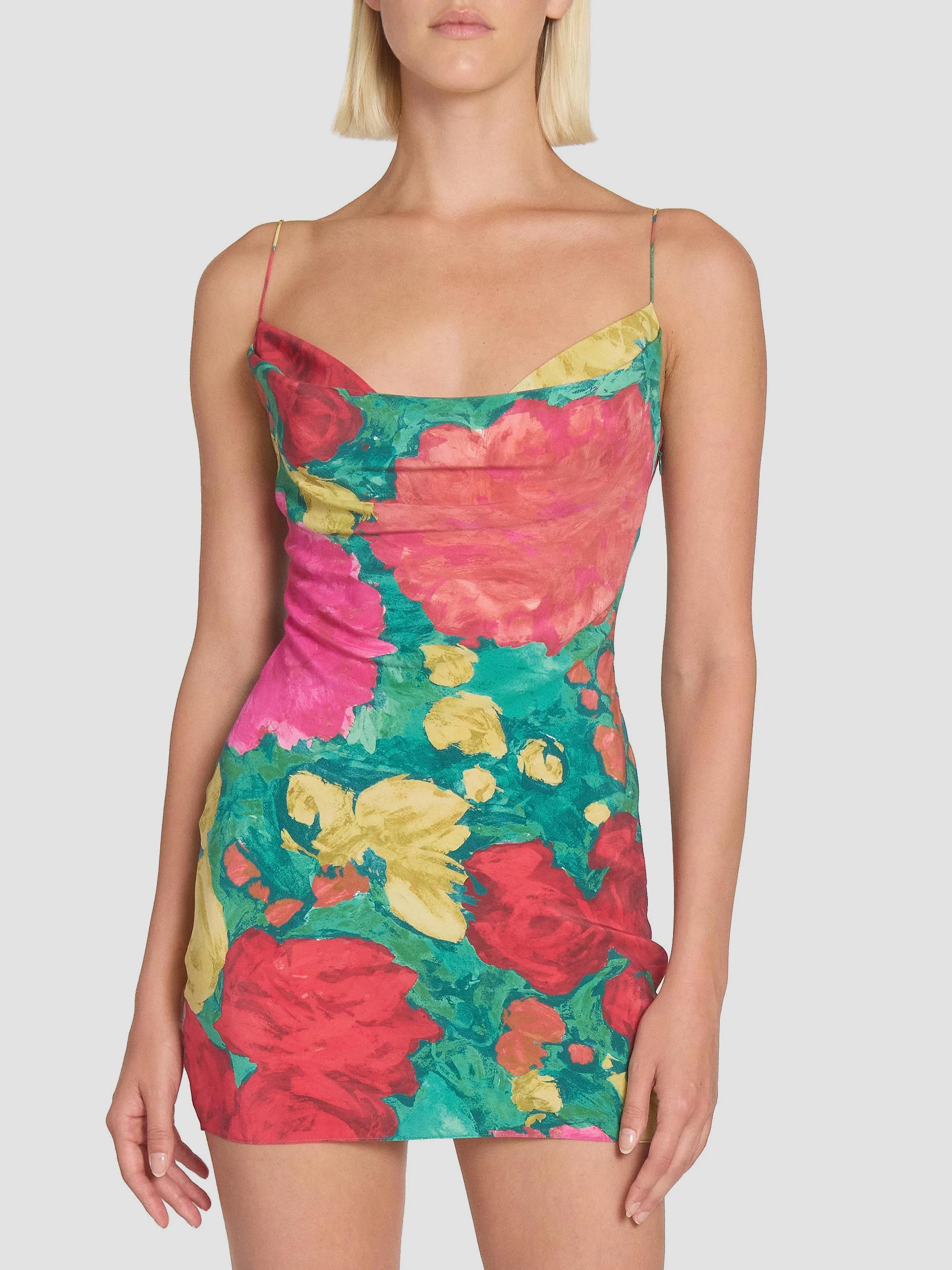 Balmain Rose-Print Silk Minidress | Saks Fifth Avenue