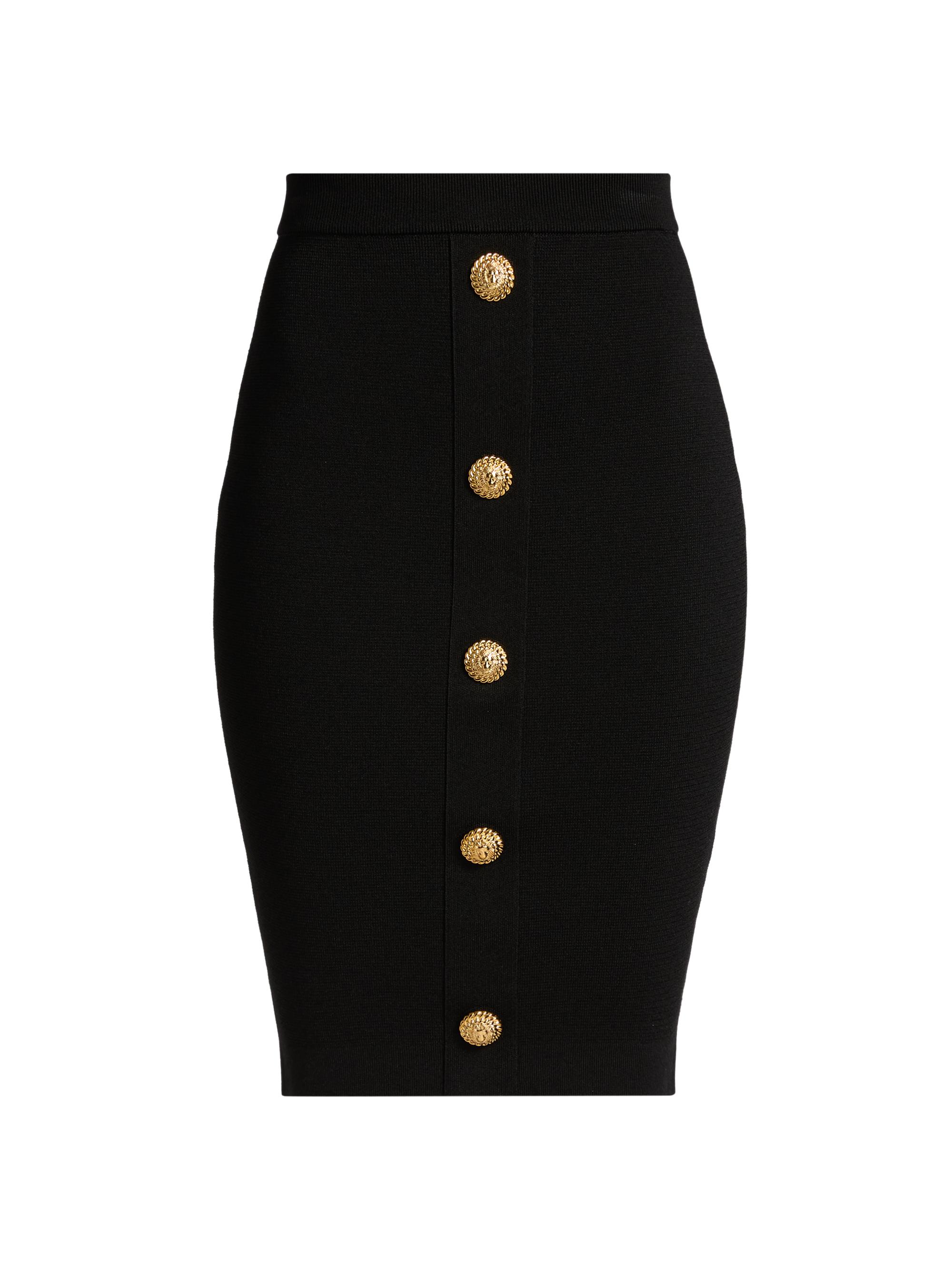 Balmain Women's Button-Front Knit Knee-Length Skirt - Noir