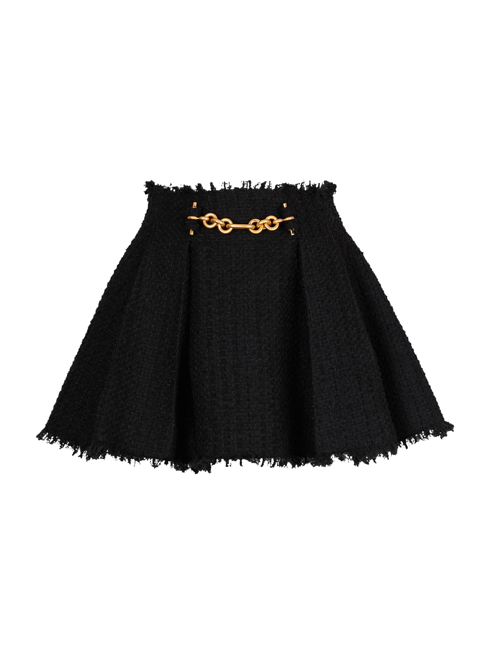 Balmain Women's Goldtone Chain-Detailed Tweed Flared Miniskirt - Noir