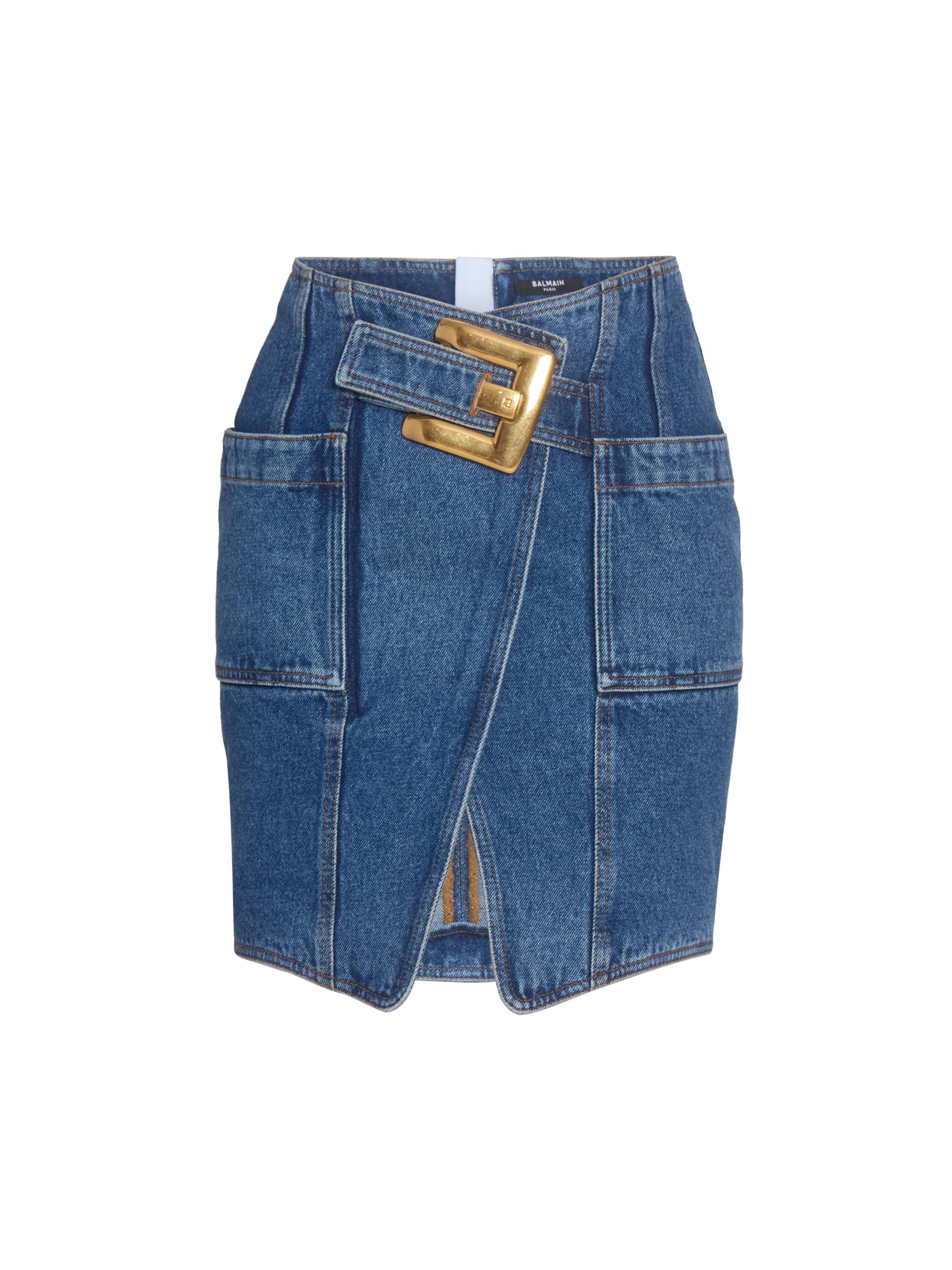 Balmain Women's Belt-Detail Denim Miniskirt - Bleu Jean Fonce