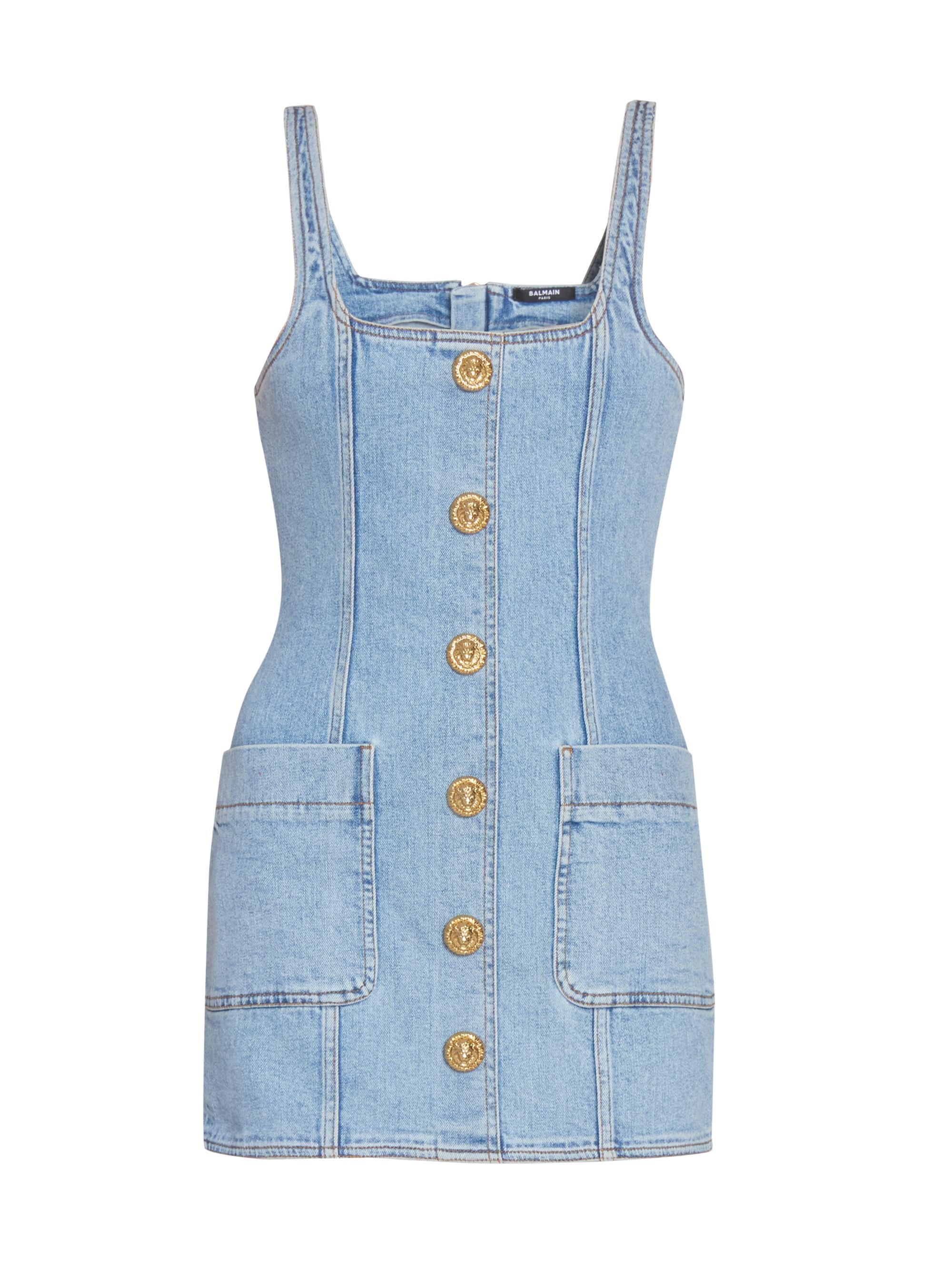 Balmain Women's Button-Detail Denim Minidress - Bleu Jean Clair
