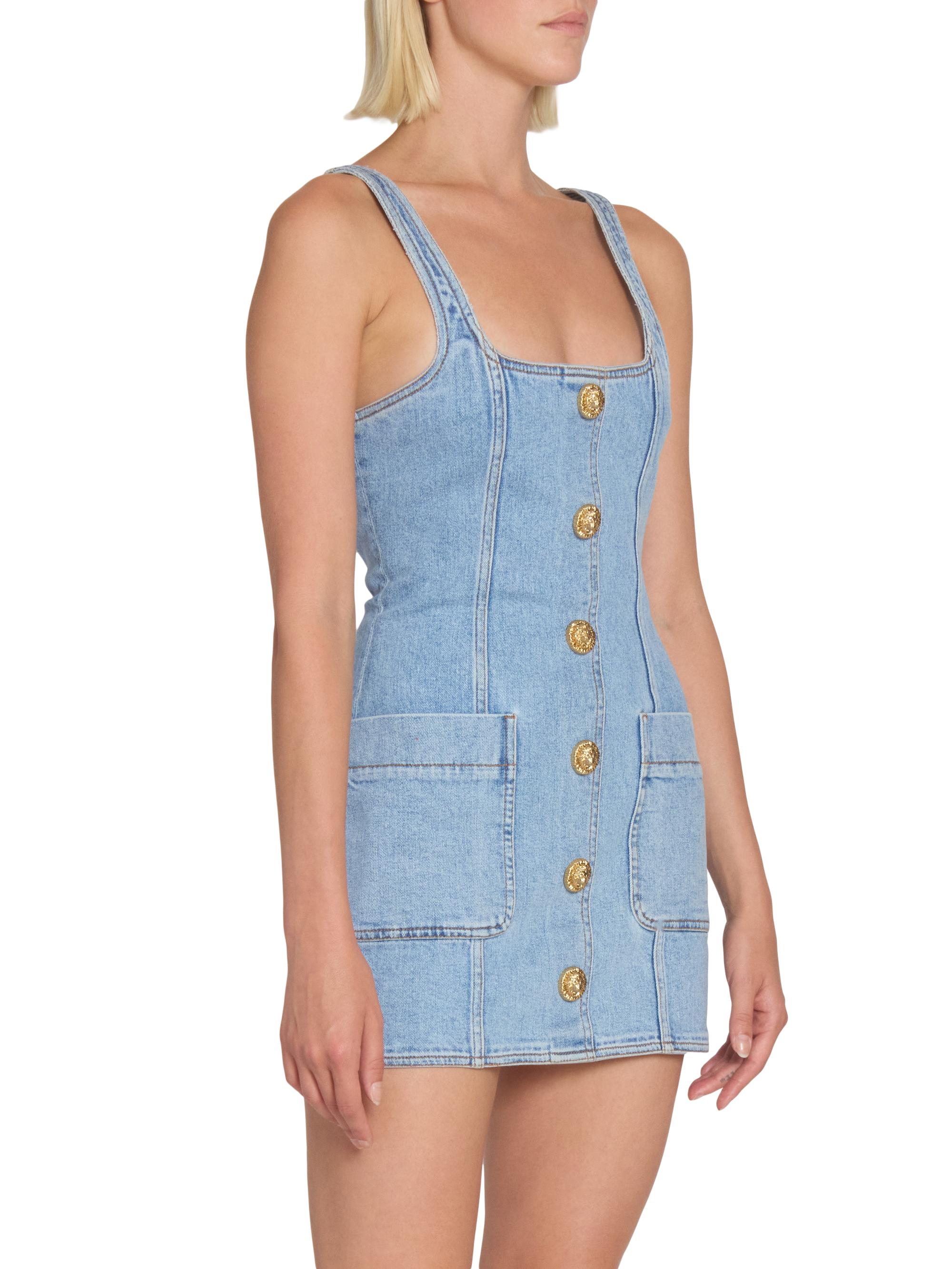 mini meshki denim dresses Cosmala Long Sleeve Dress / Indigo Blue | Color:Pink/Melon Check Crafted in pinstripe denim Boutique Dresses for Toddlers Cotton Kimono Long Kimono
