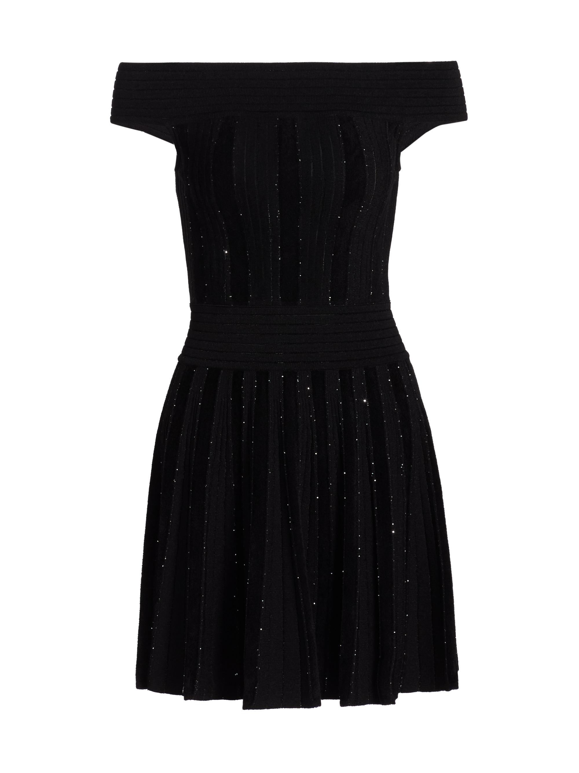 Balmain Women's Glitter Knit Off-the-Shoulder Minidress - Noir Argent
