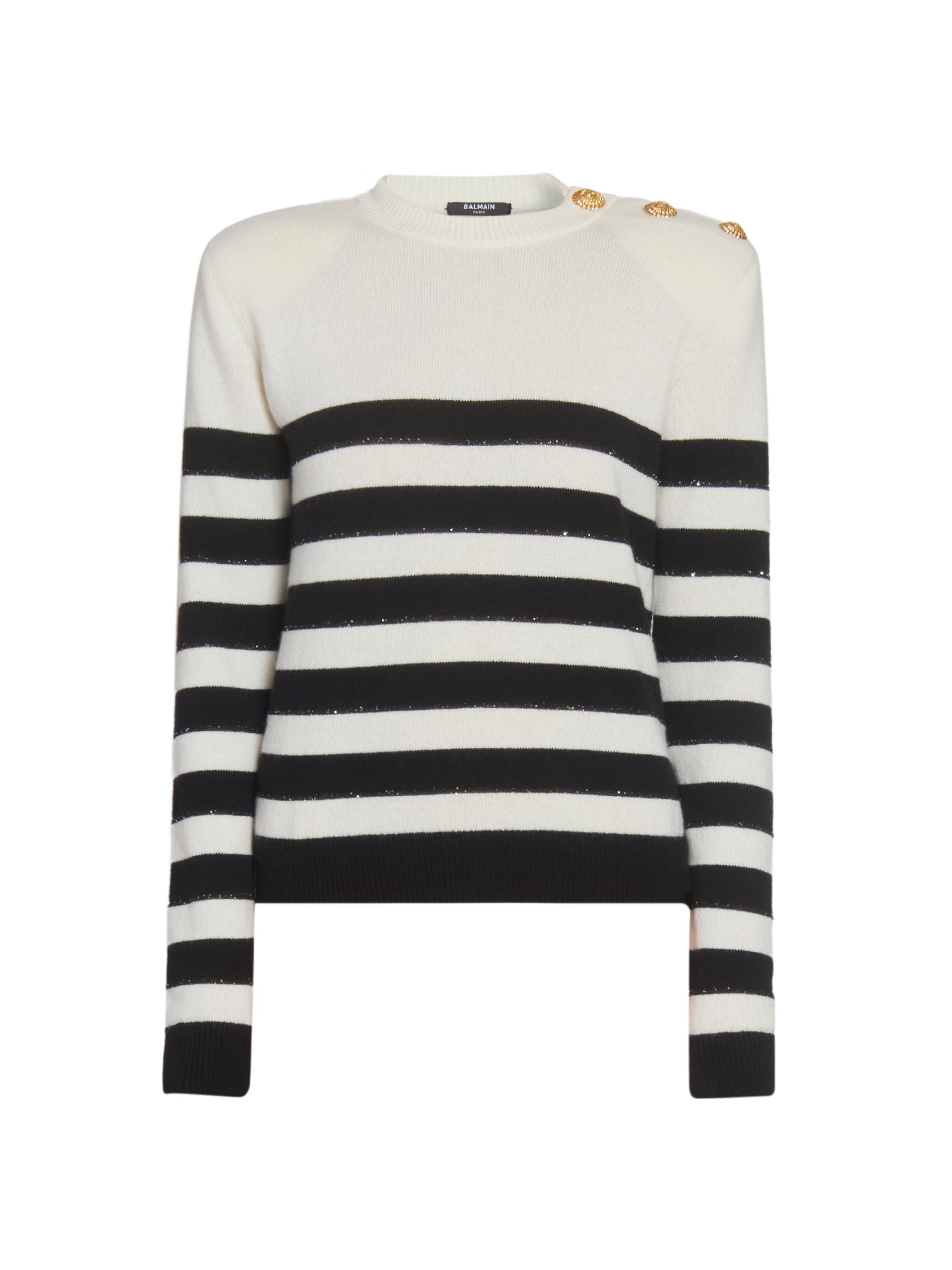 Balmain Women's Three-Button Striped Rib-Knit Sweater - Naturel Noir